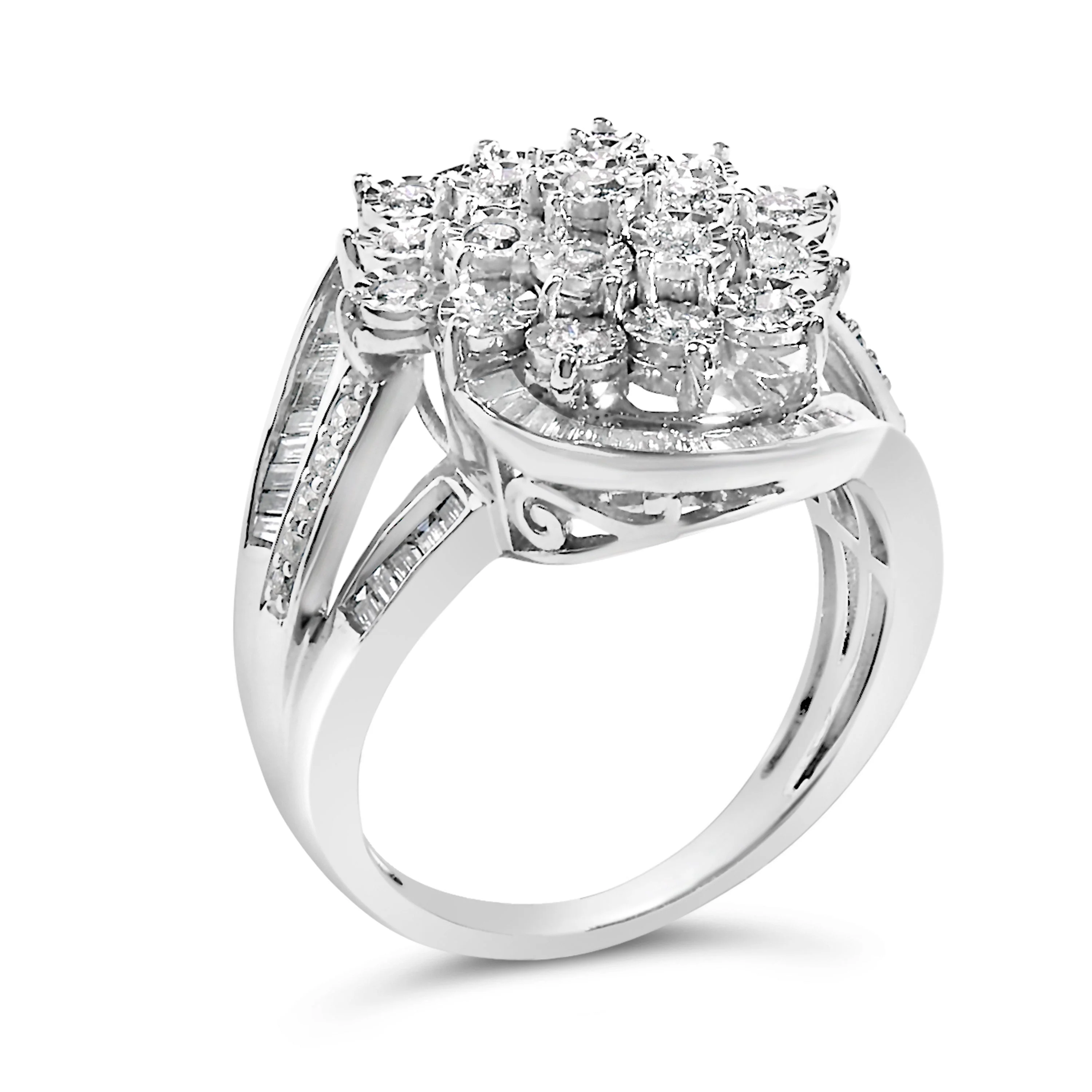 Sterling Silver 1.0 Cttw Diamond Swirl Cluster Cocktail Ring - Image 3