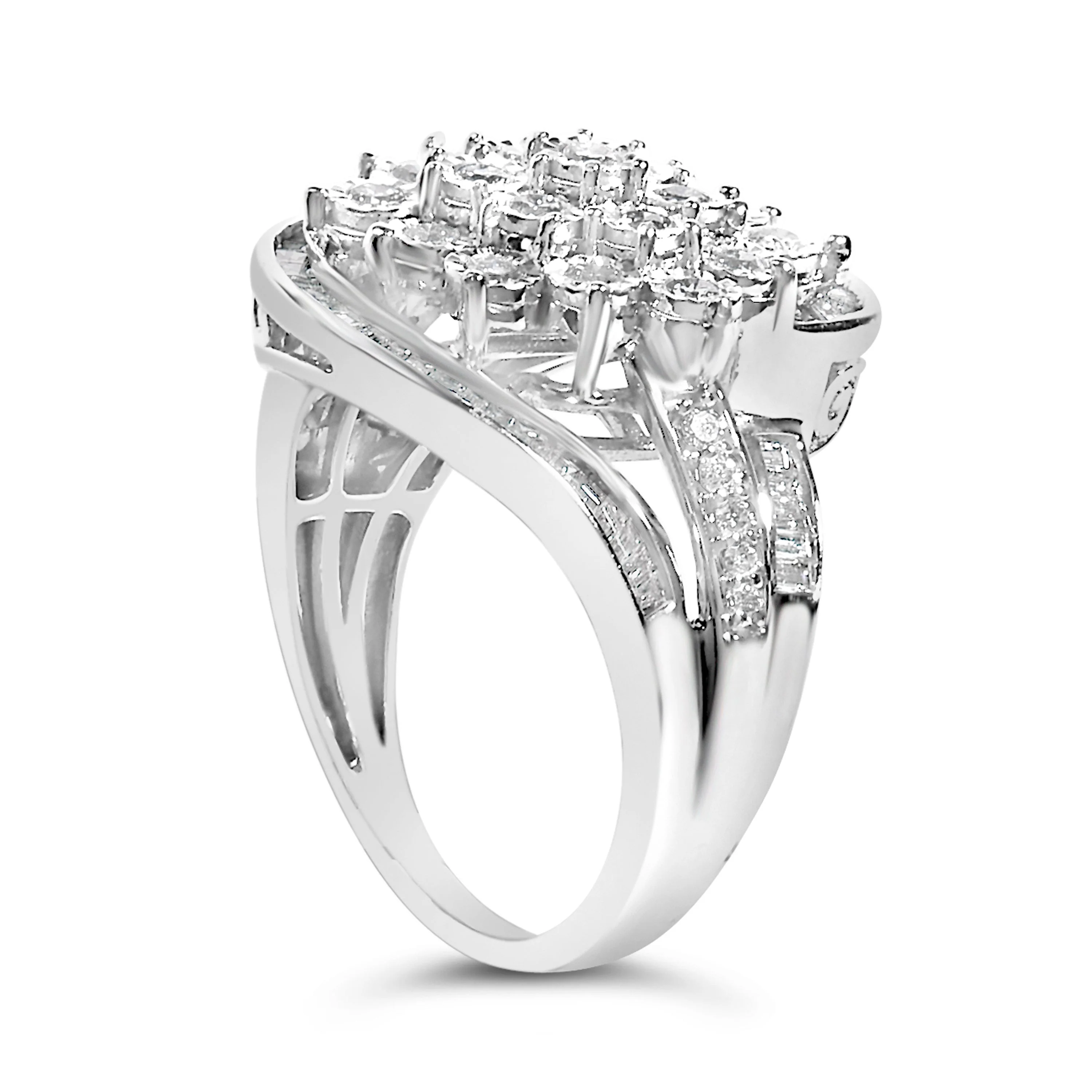 Sterling Silver 1.0 Cttw Diamond Swirl Cluster Cocktail Ring - Image 4
