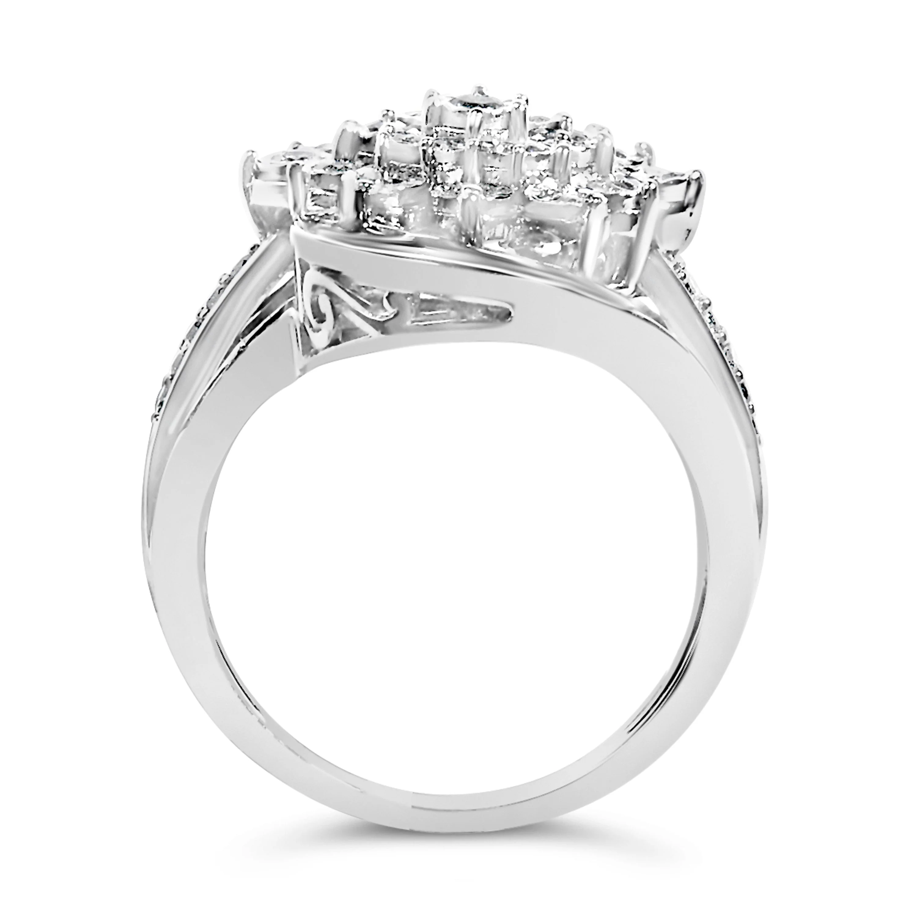 Sterling Silver 1.0 Cttw Diamond Swirl Cluster Cocktail Ring - Image 5