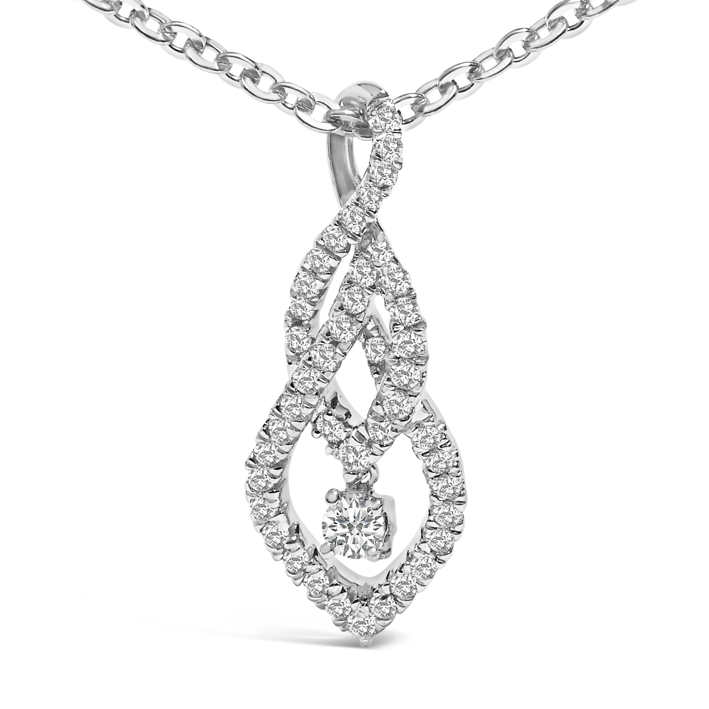 Sterling Silver 1/3 Cttw Diamond Swirl Teardrop Pendant Necklace - Image 2