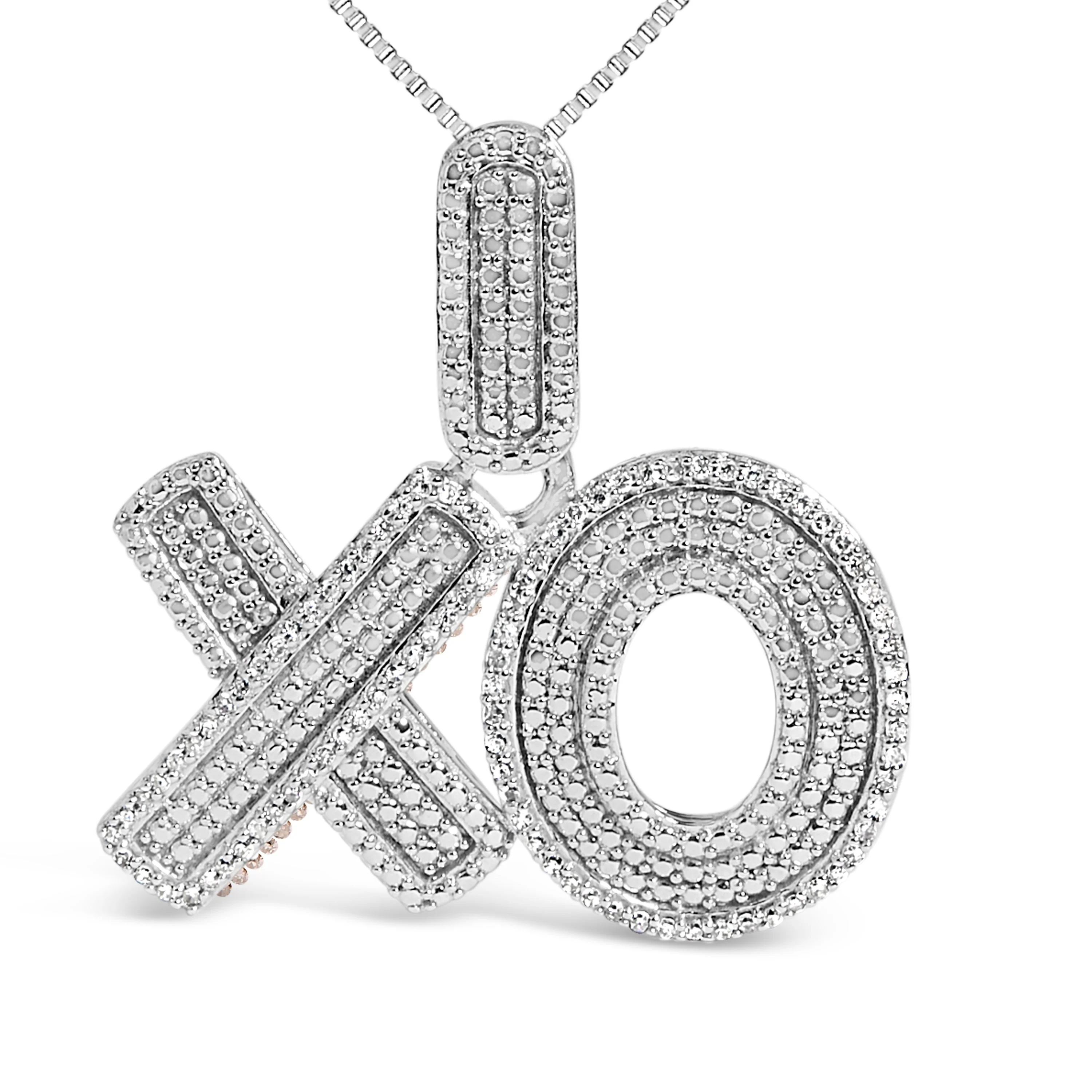 Sterling Silver 1/4 Cttw Diamond PavÃ© XO Pendant Necklace - Image 2