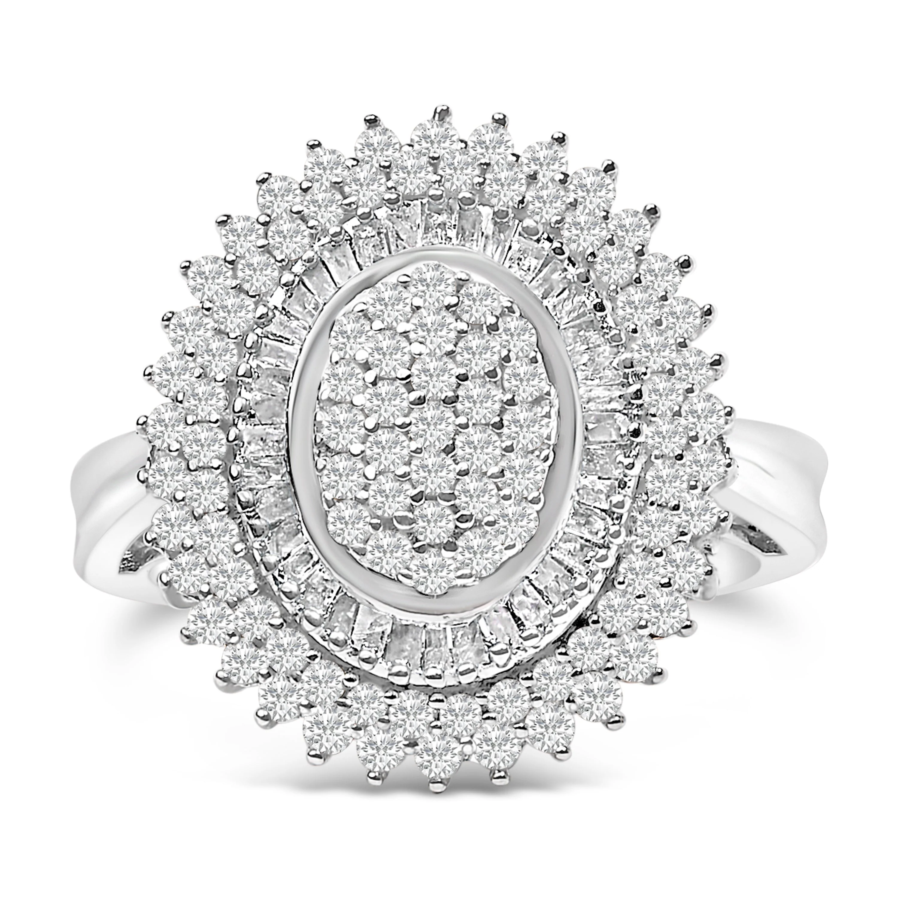 Sterling Silver 2.0 Cttw Diamond Oval Halo Cocktail Ring