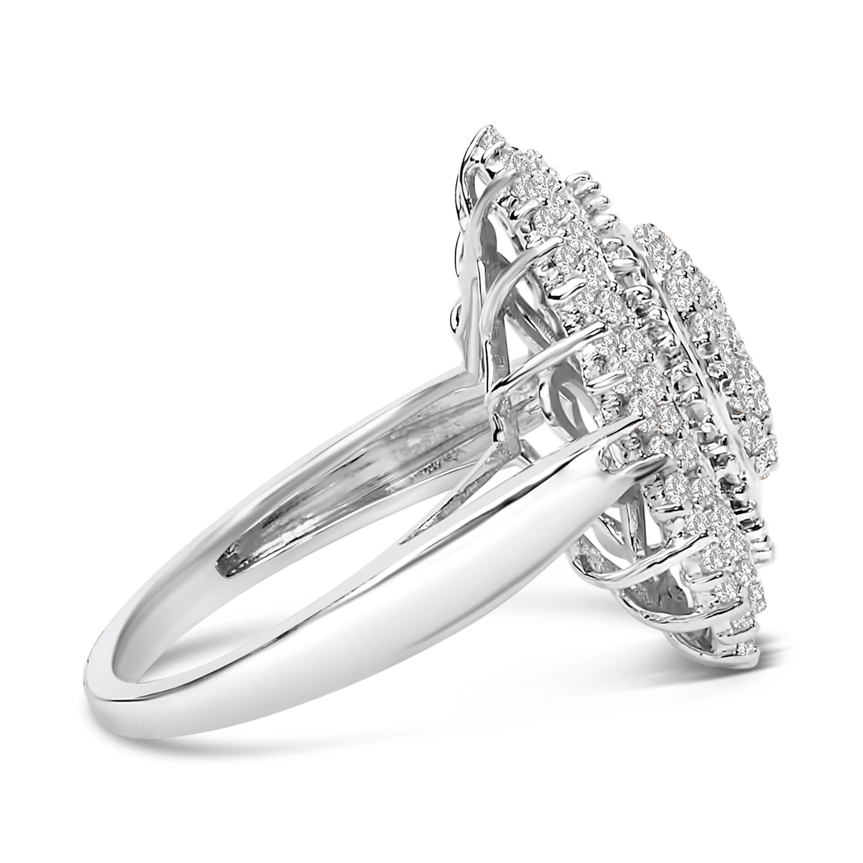 Sterling Silver 2.0 Cttw Diamond Oval Halo Cocktail Ring - Image 2