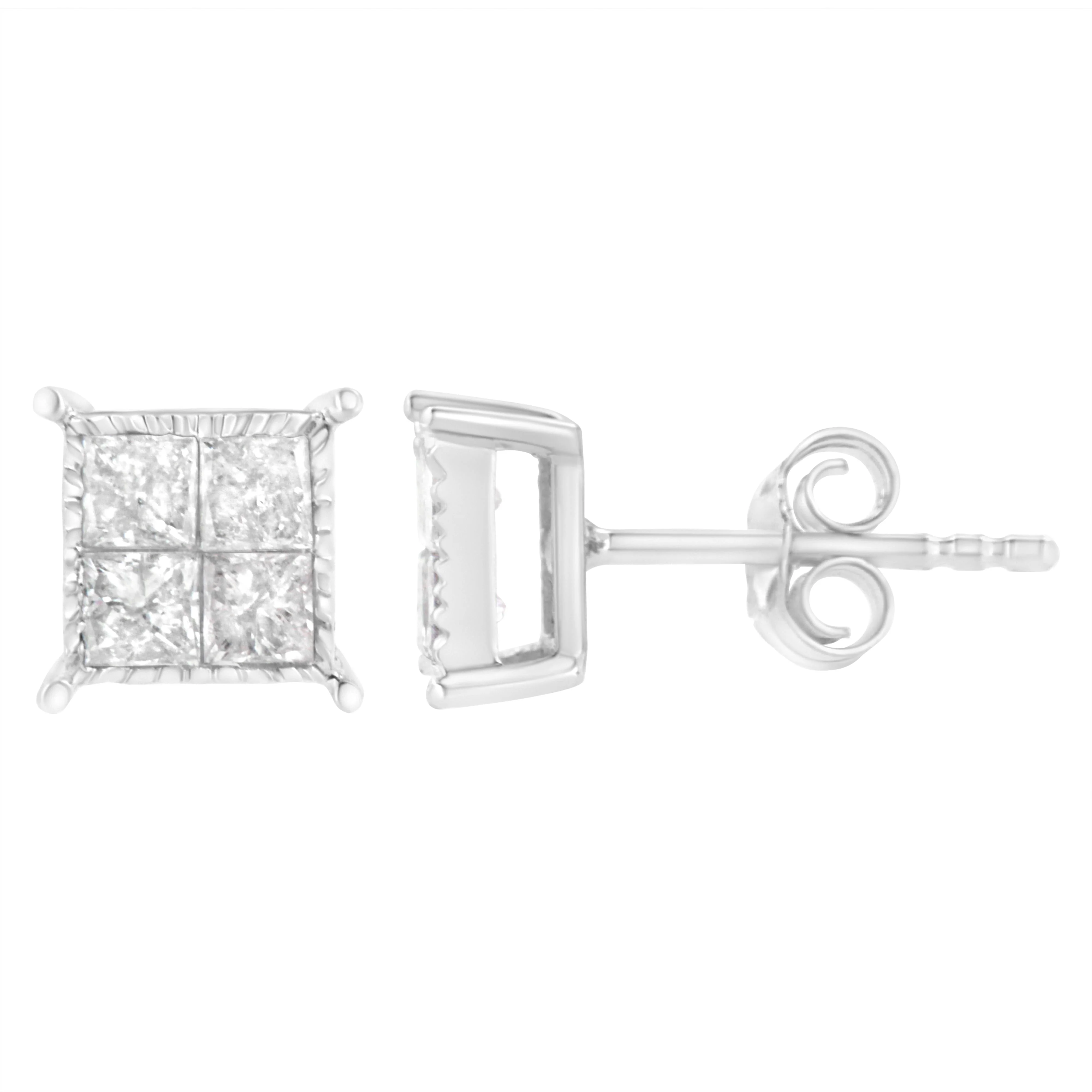 Sterling Silver 3/4 cttw Composite Diamond Stud Earrings (I-J, I2-I3) - Image 2