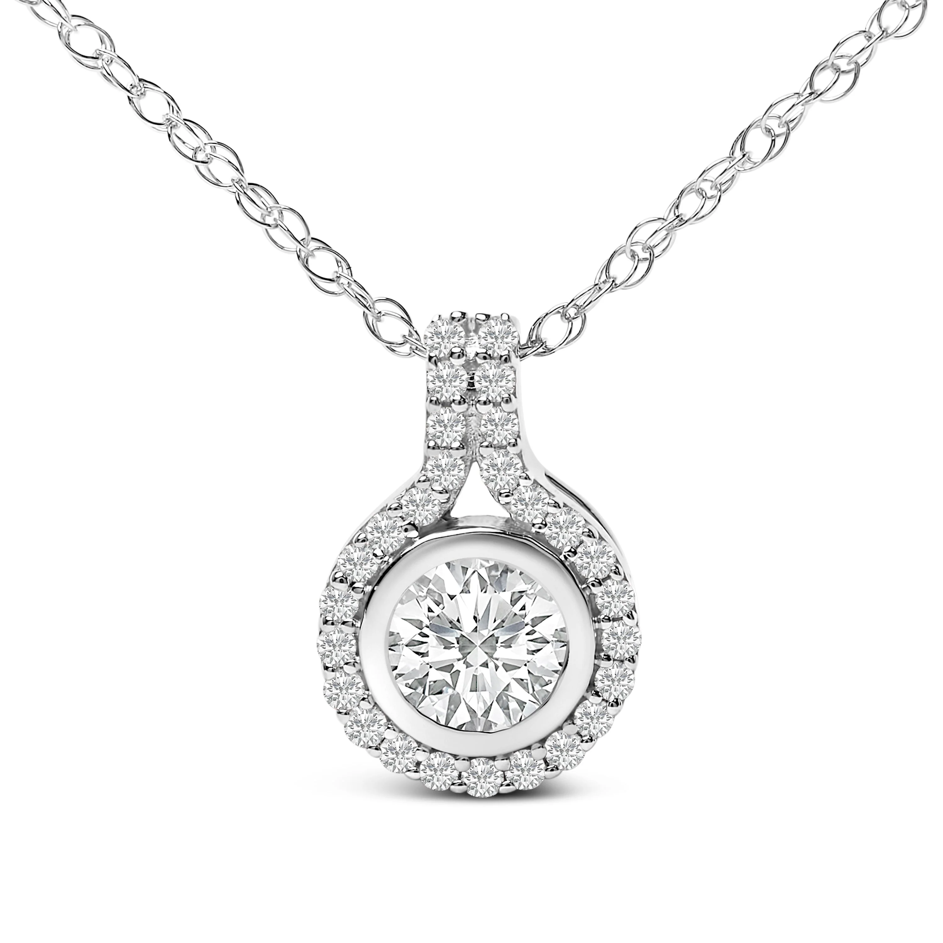 Sterling Silver 3/4 Cttw Lab Grown Diamond Halo Pendant Necklace - Image 2
