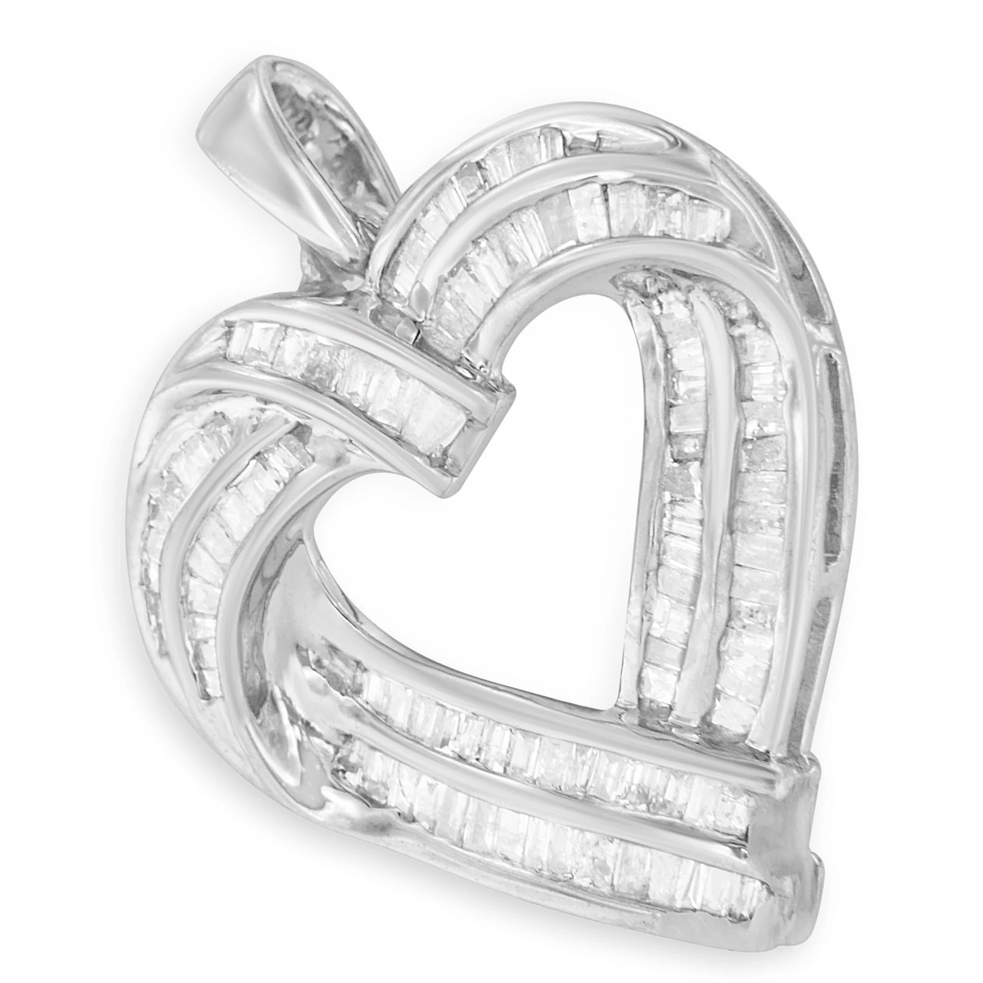 Sterling Silver 7/8 cttw Baguette Diamond Heart Pendant Necklace (I-J, I2-I3) - Image 8