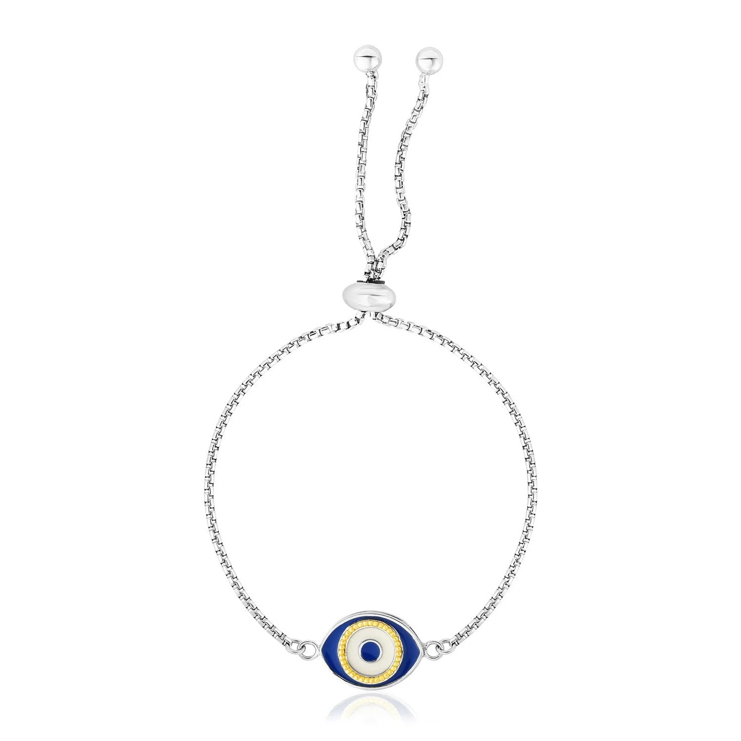 Sterling Silver Adjustable Two Toned Enameled Evil Eye Friendship Bracelet - Image 4