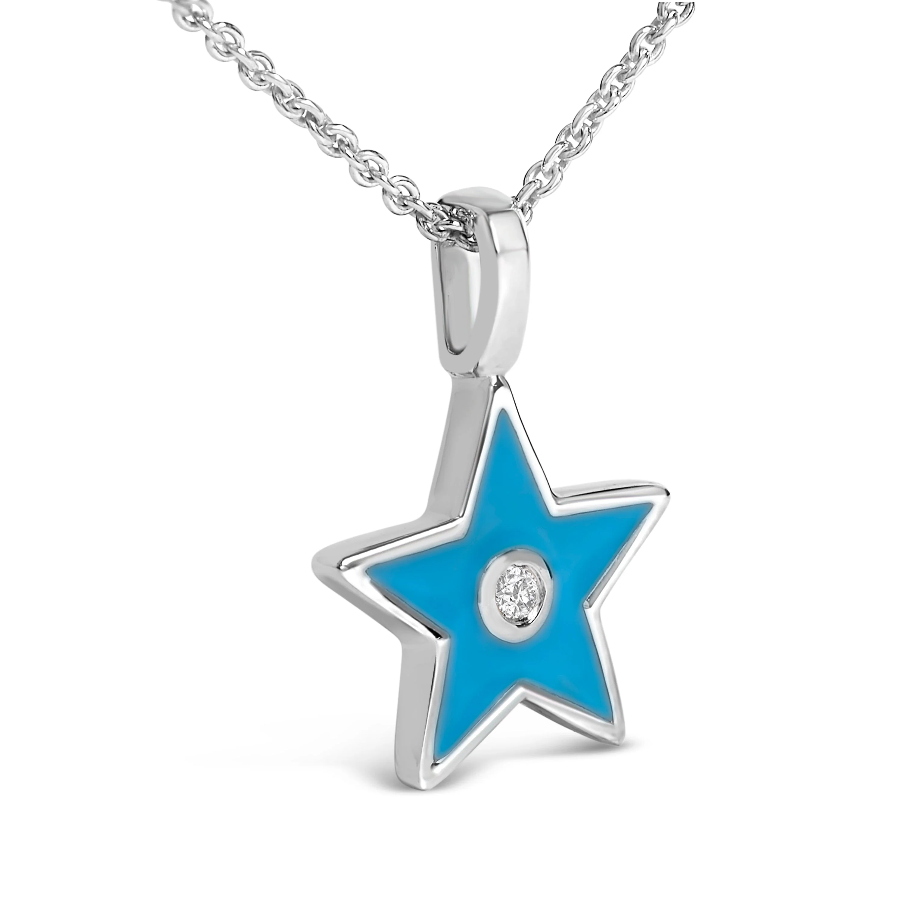 Sterling Silver Blue Enamel and Diamond Accent Star Pendant Necklace - Image 3