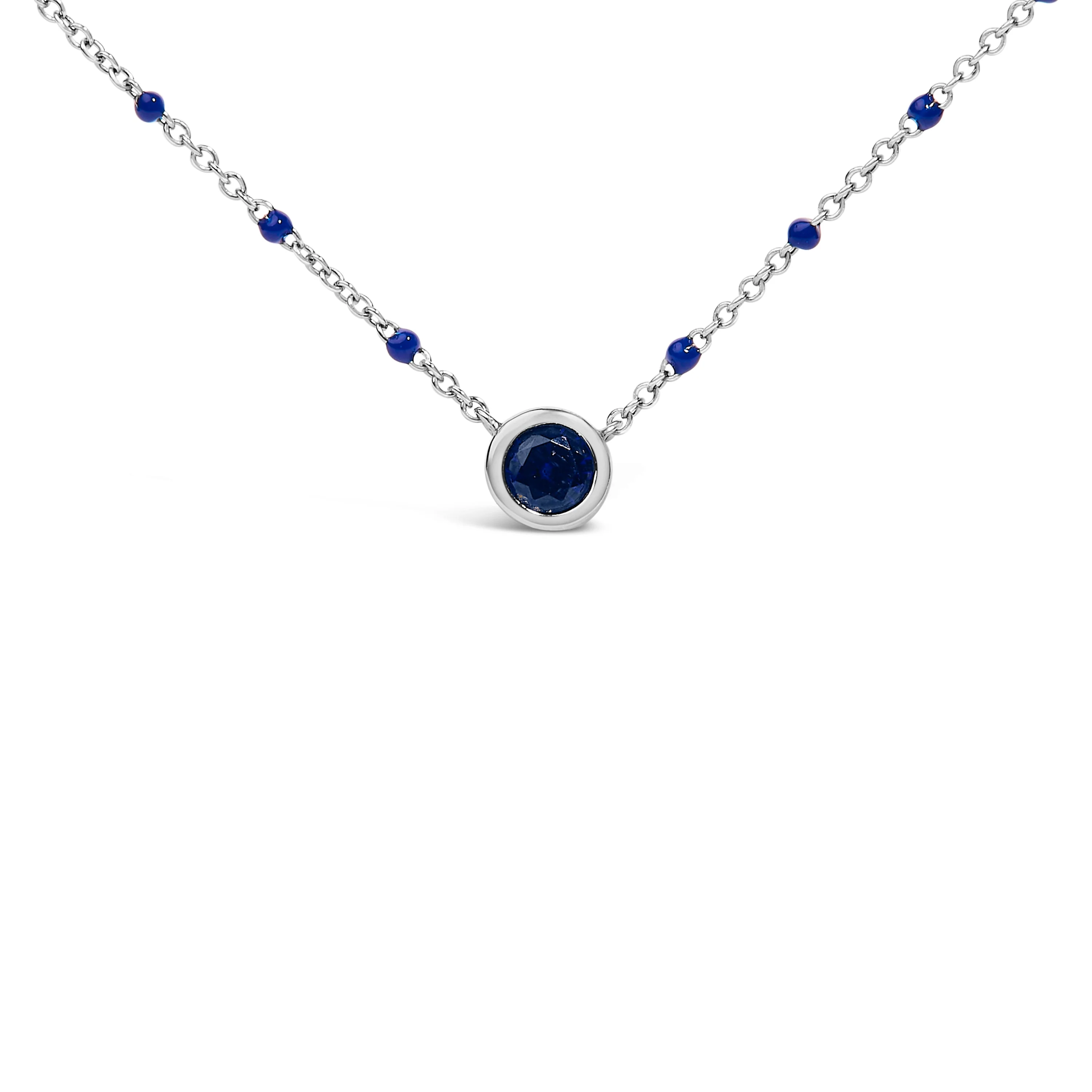 Sterling Silver Created Sapphire Bead Chain Necklace 18 Inch - Image 2