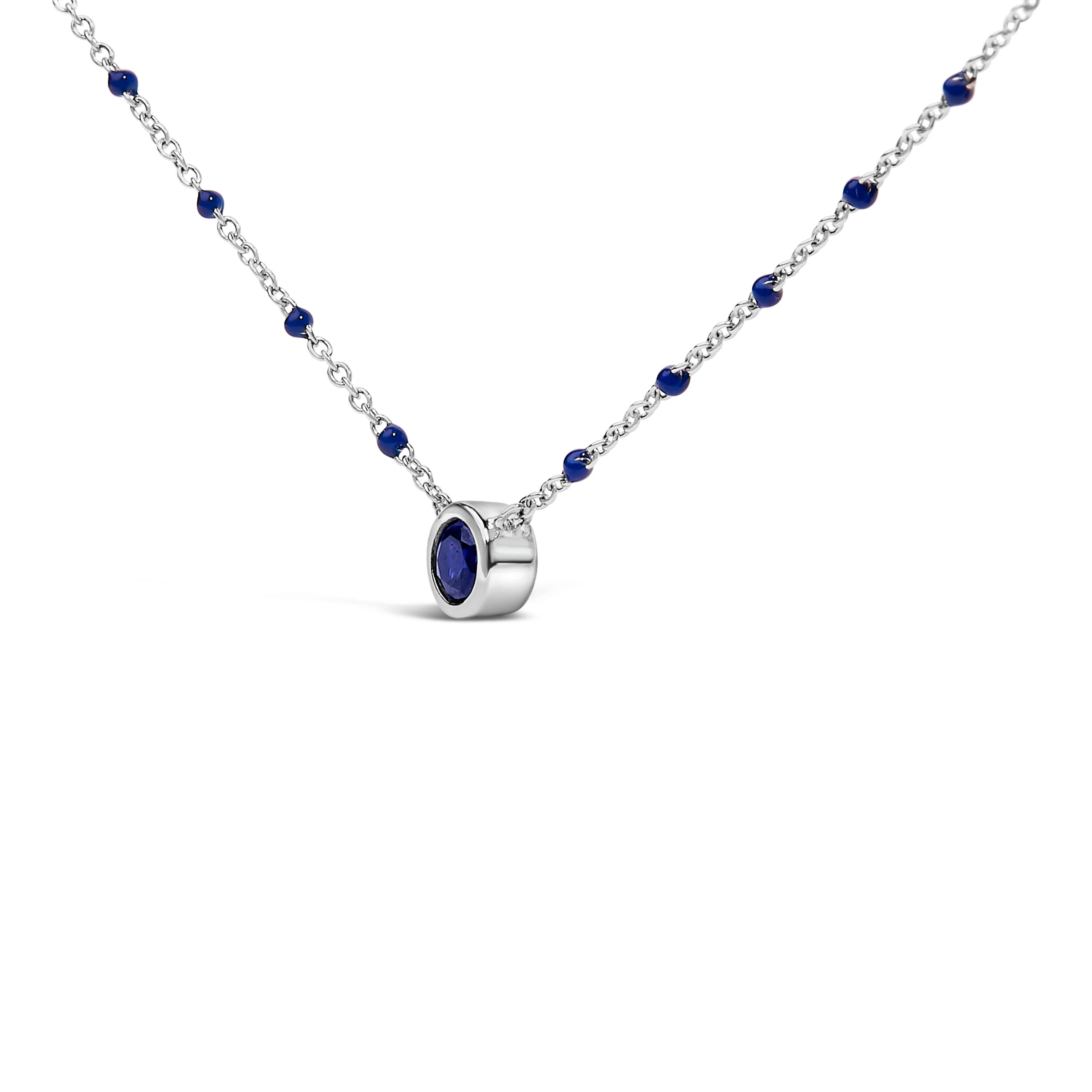 Sterling Silver Created Sapphire Bead Chain Necklace 18 Inch - Image 3