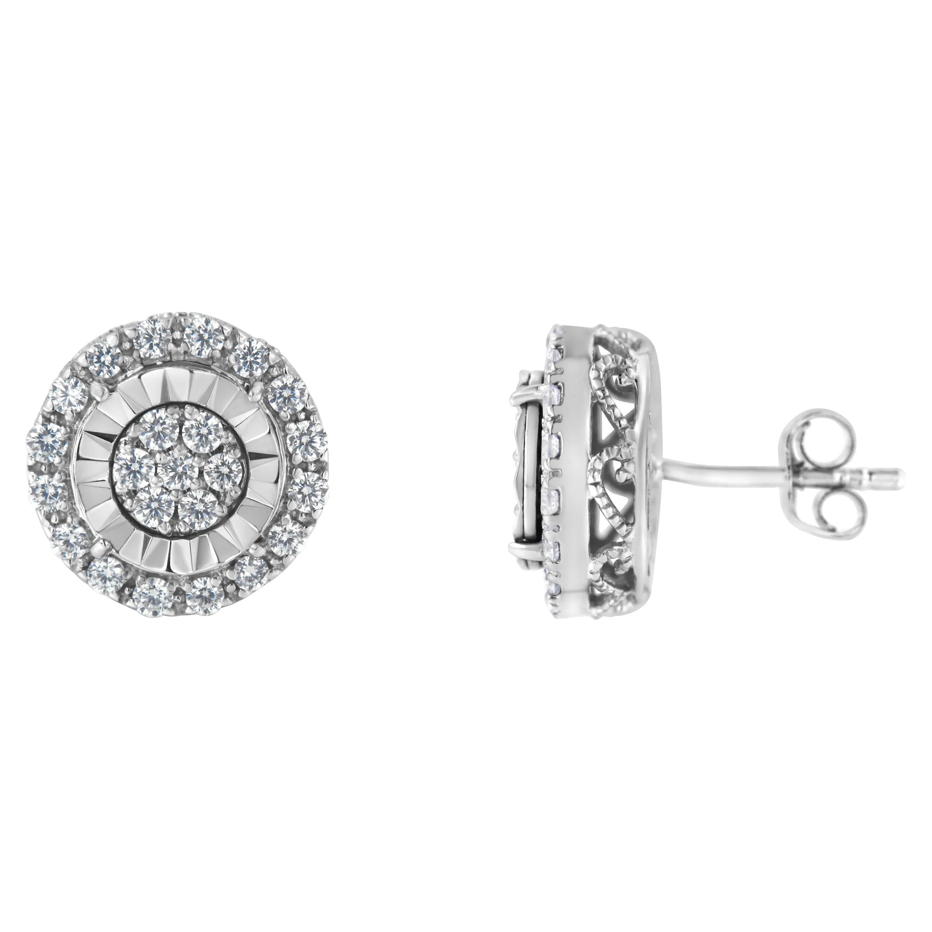 Sterling Silver Diamond Cluster Earrings (1 cttw, I-J Color, I2-I3 Clarity) - Image 6