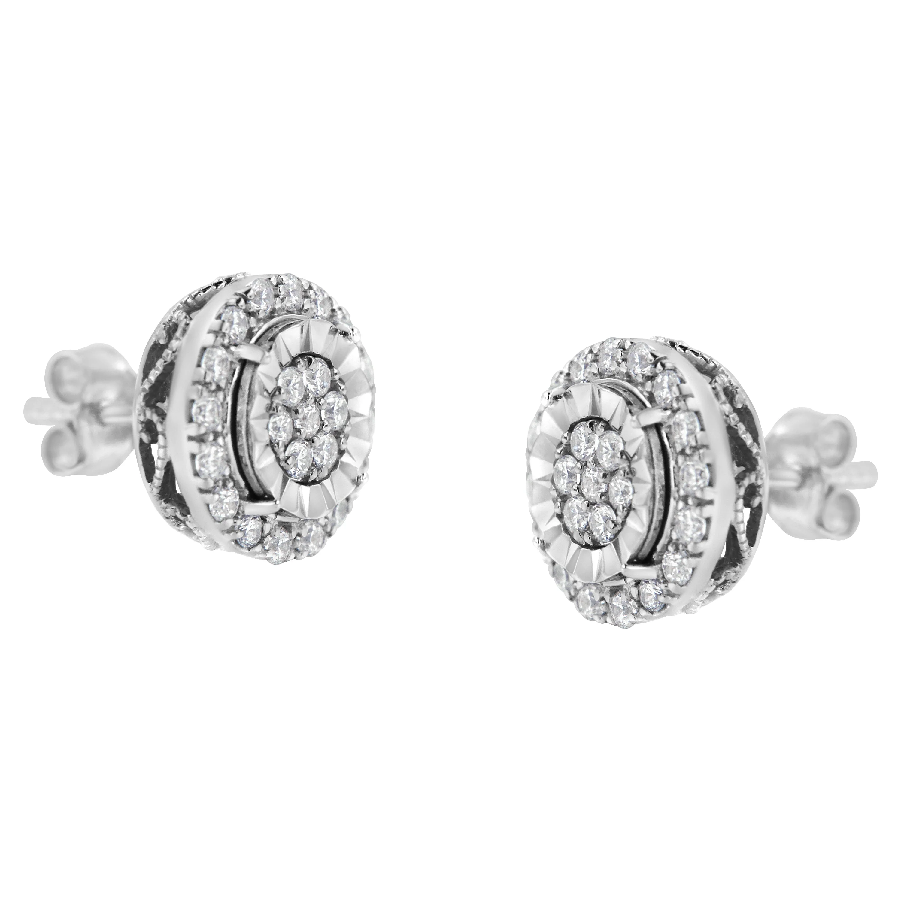 Sterling Silver Diamond Cluster Earrings (1 cttw, I-J Color, I2-I3 Clarity) - Image 8