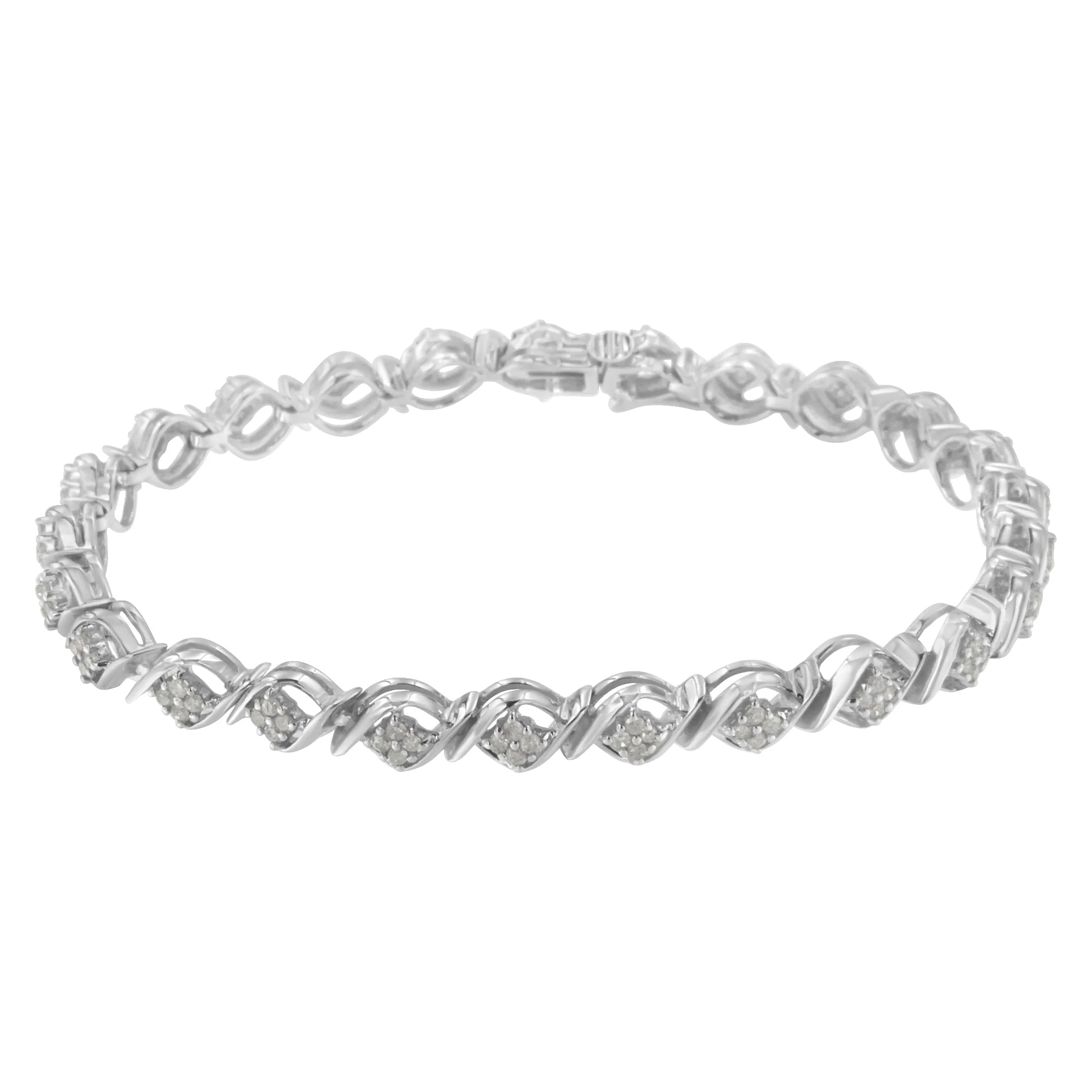 Sterling Silver Diamond Cluster Link Bracelet (1 cttw, I-J Color, I2-I3 Clarity) - Image 2