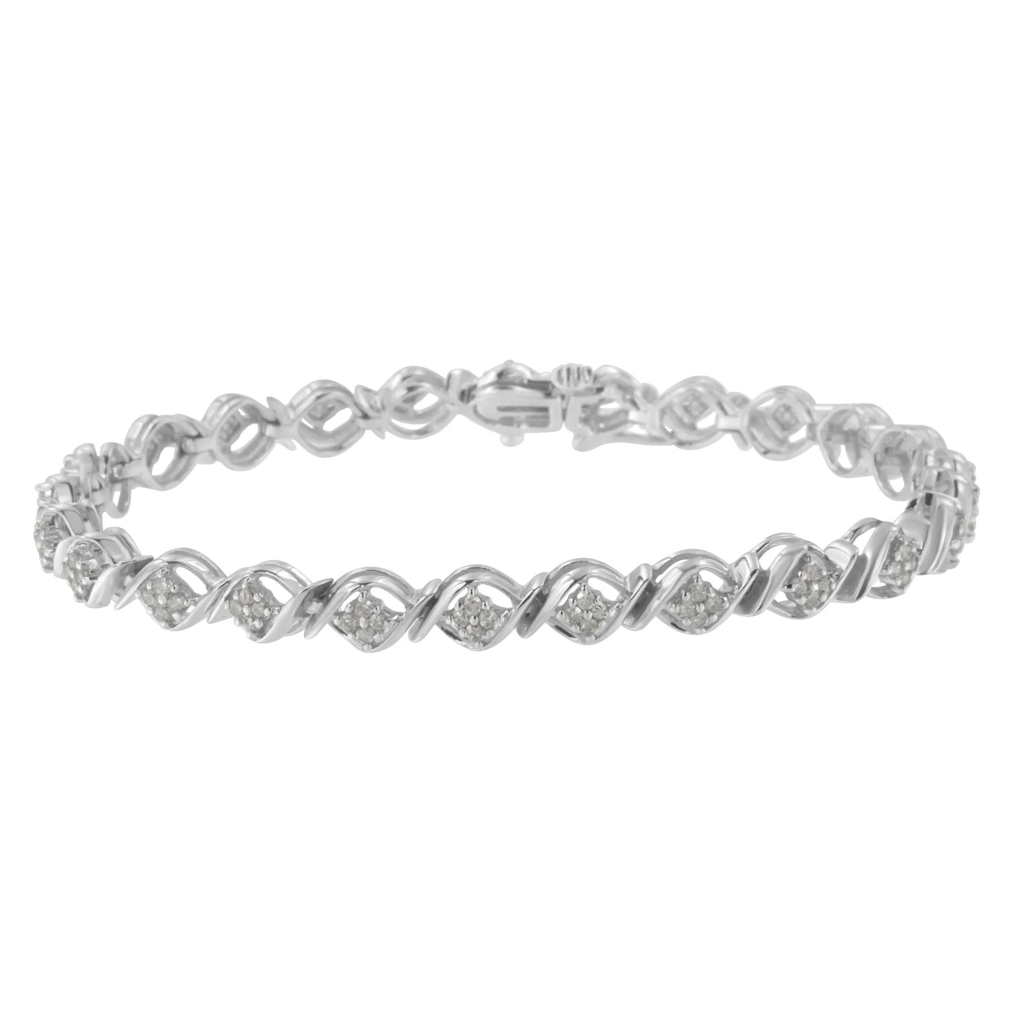 Sterling Silver Diamond Cluster Link Bracelet (1 cttw, I-J Color, I2-I3 Clarity) - Image 6