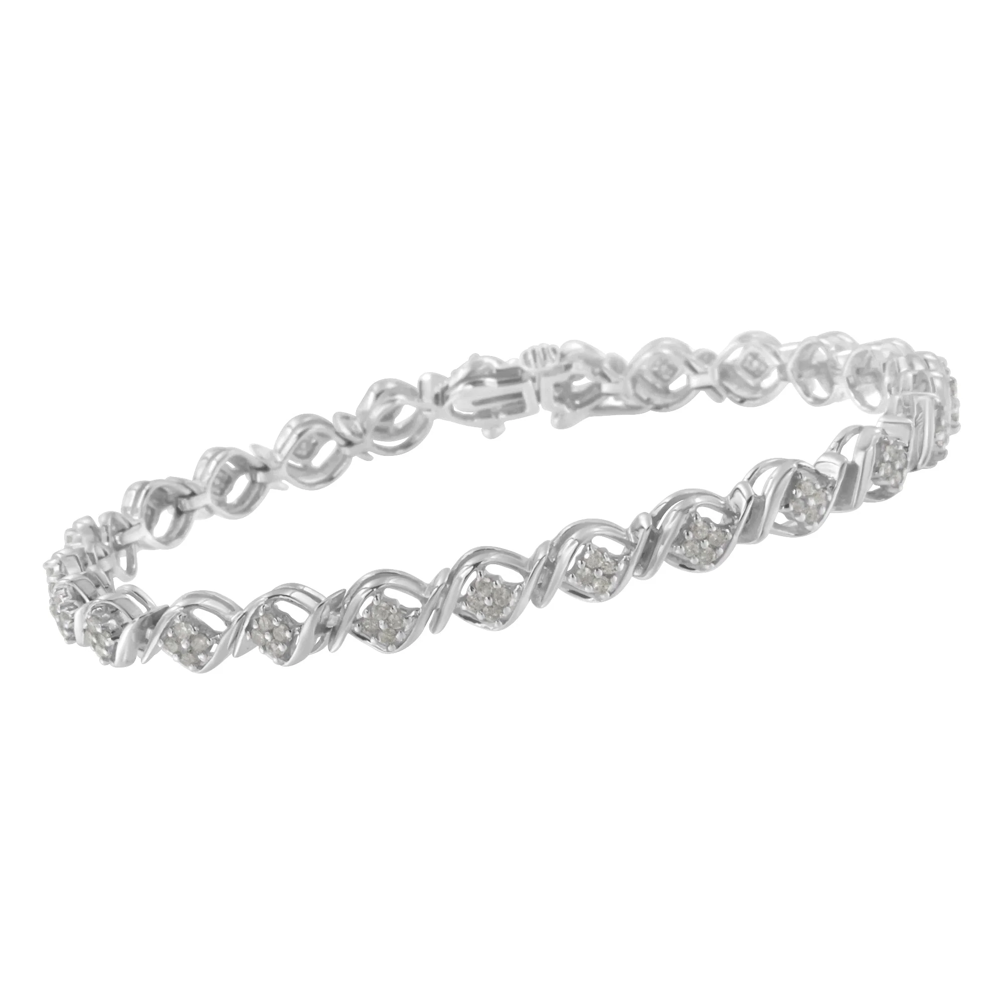 Sterling Silver Diamond Cluster Link Bracelet (1 cttw, I-J Color, I2-I3 Clarity) - Image 8