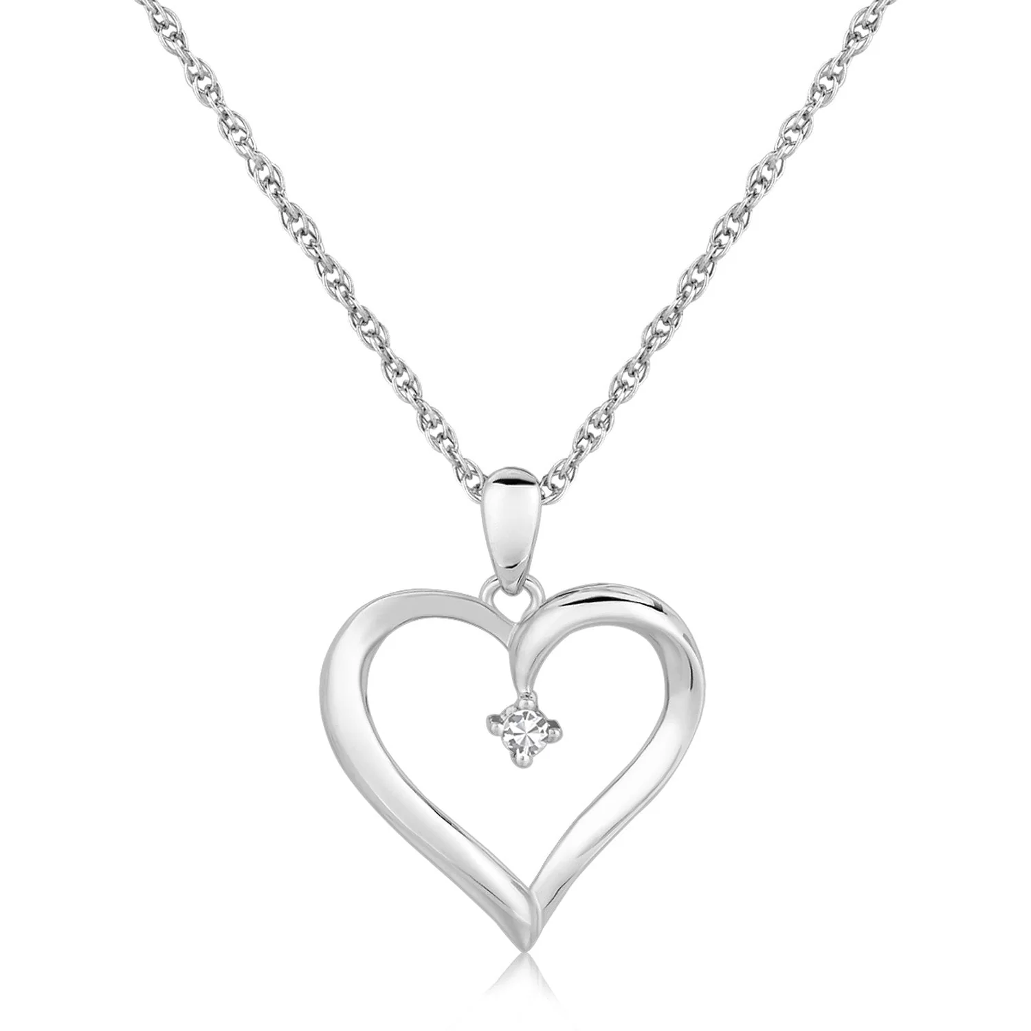 Sterling Silver Diamond Embellished Open Heart Pendant (.03 cttw) - Image 3
