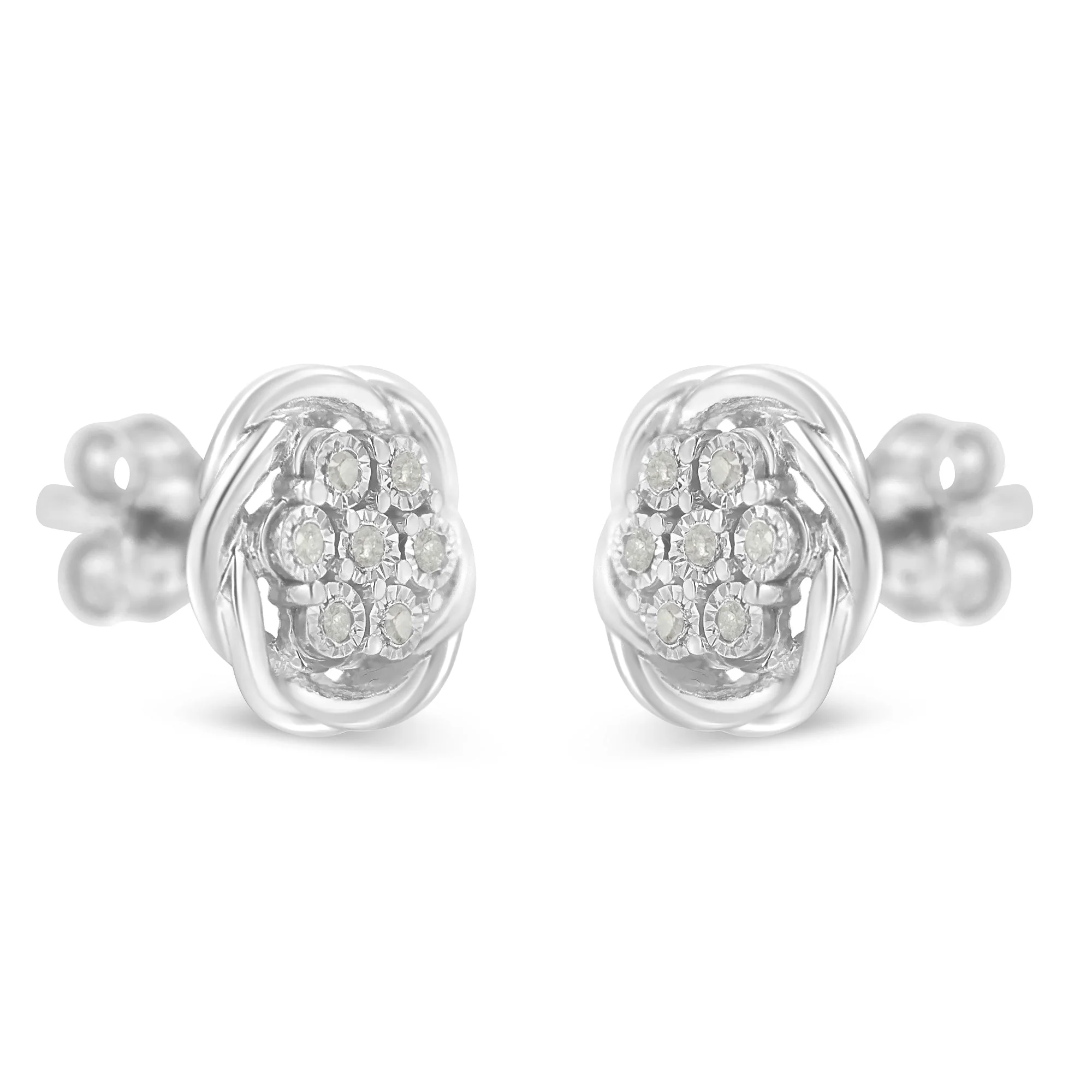 Sterling Silver Diamond Swirl Cluster Stud Earrings (1/6 cttw, I-J Color, I2-I3 Clarity) - Image 3