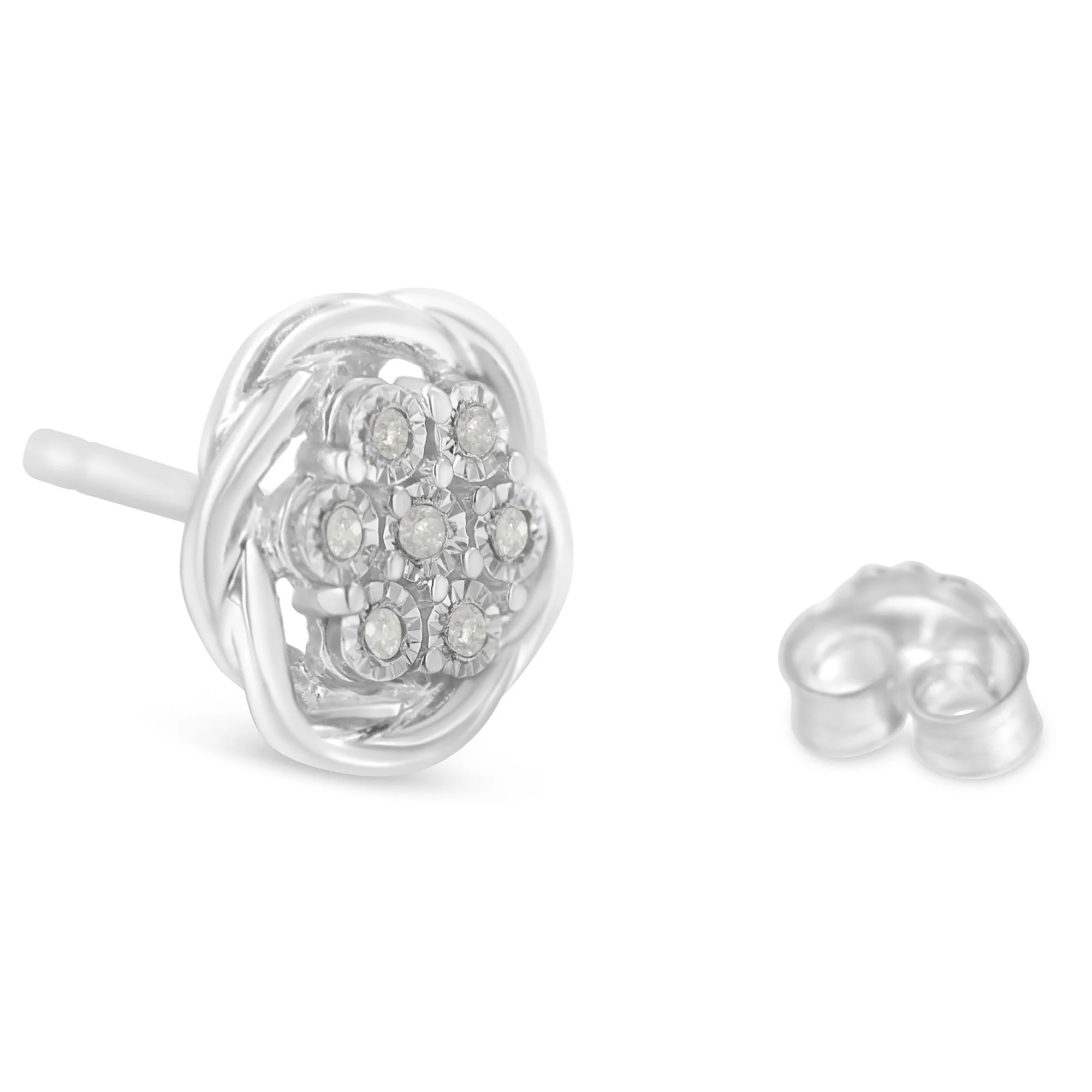 Sterling Silver Diamond Swirl Cluster Stud Earrings (1/6 cttw, I-J Color, I2-I3 Clarity) - Image 4