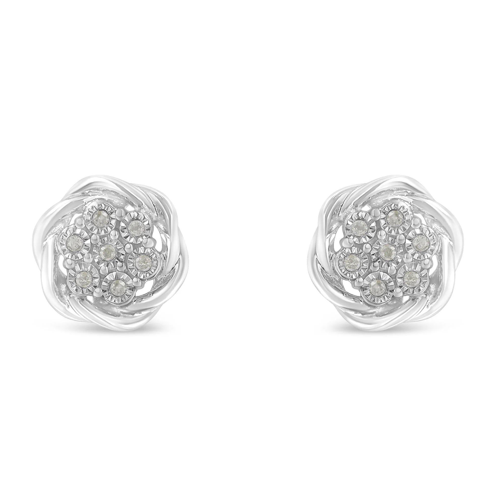 Sterling Silver Diamond Swirl Cluster Stud Earrings (1/6 cttw, I-J Color, I2-I3 Clarity) - Image 5