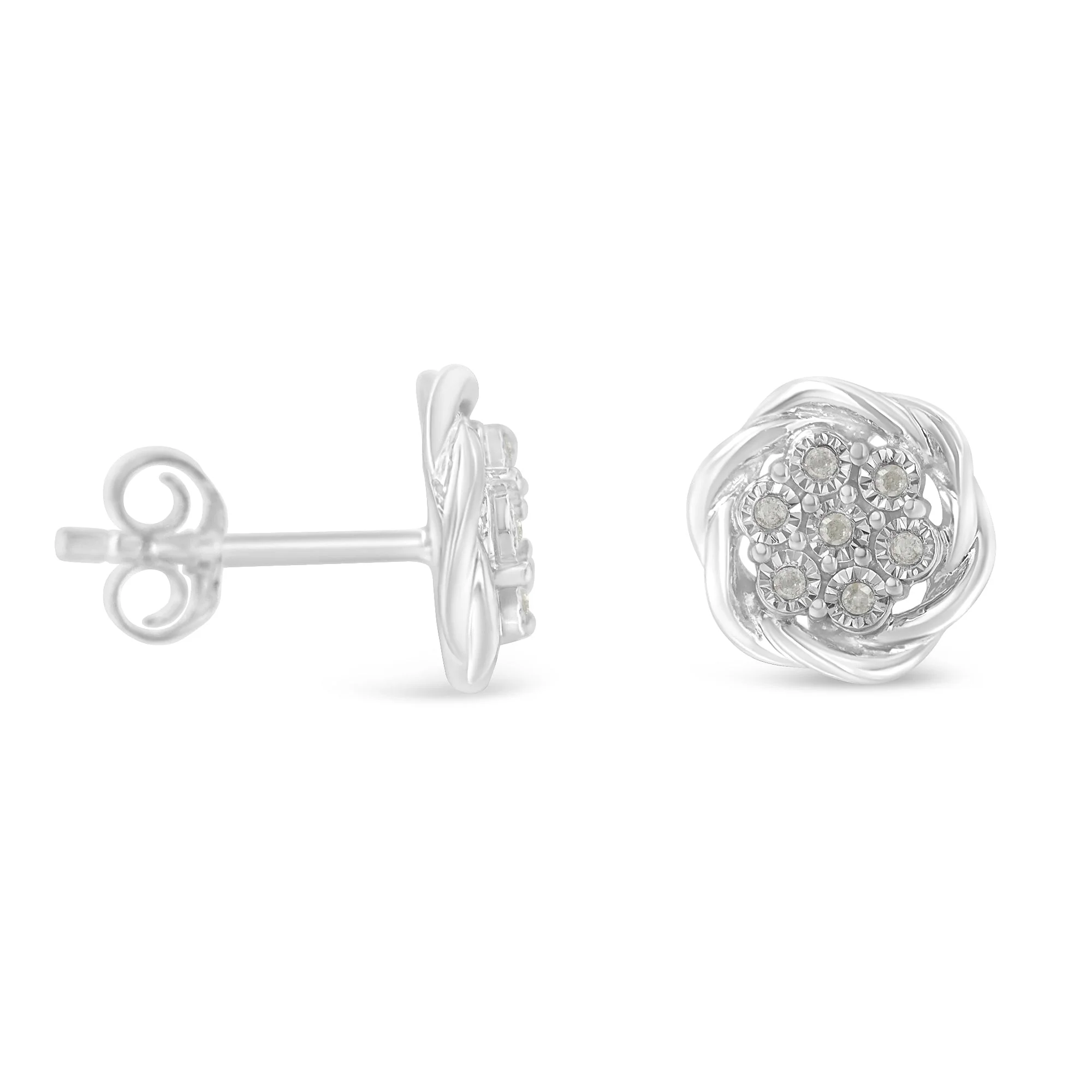 Sterling Silver Diamond Swirl Cluster Stud Earrings (1/6 cttw, I-J Color, I2-I3 Clarity) - Image 6