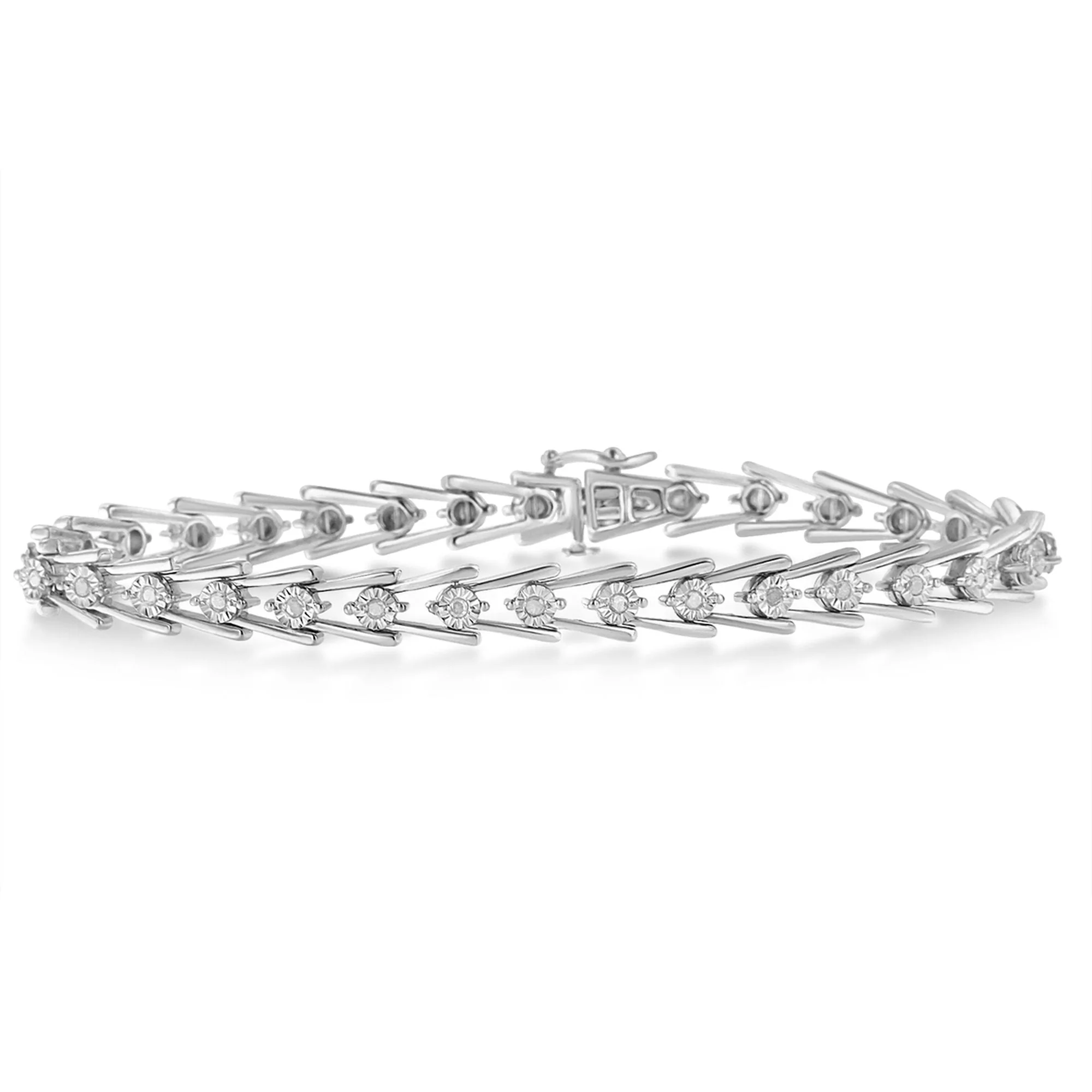Sterling Silver Diamond Wave-Style Link Bracelet (0.5 cttw, I-J Color, I3 Clarity) - Image 6