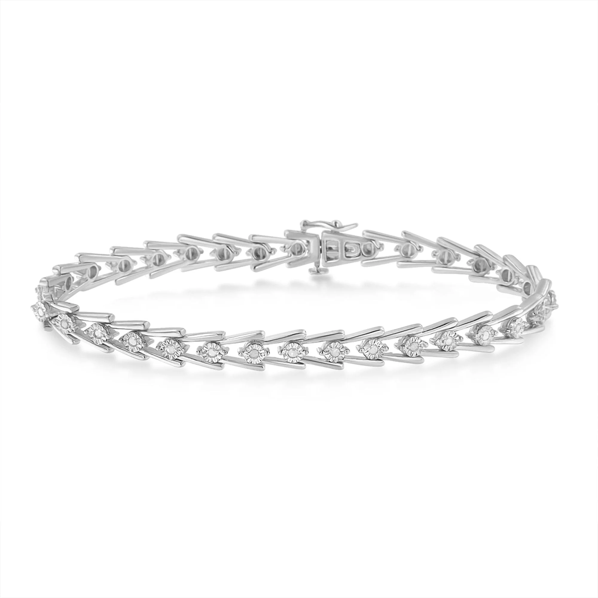 Sterling Silver Diamond Wave-Style Link Bracelet (0.5 cttw, I-J Color, I3 Clarity) - Image 7