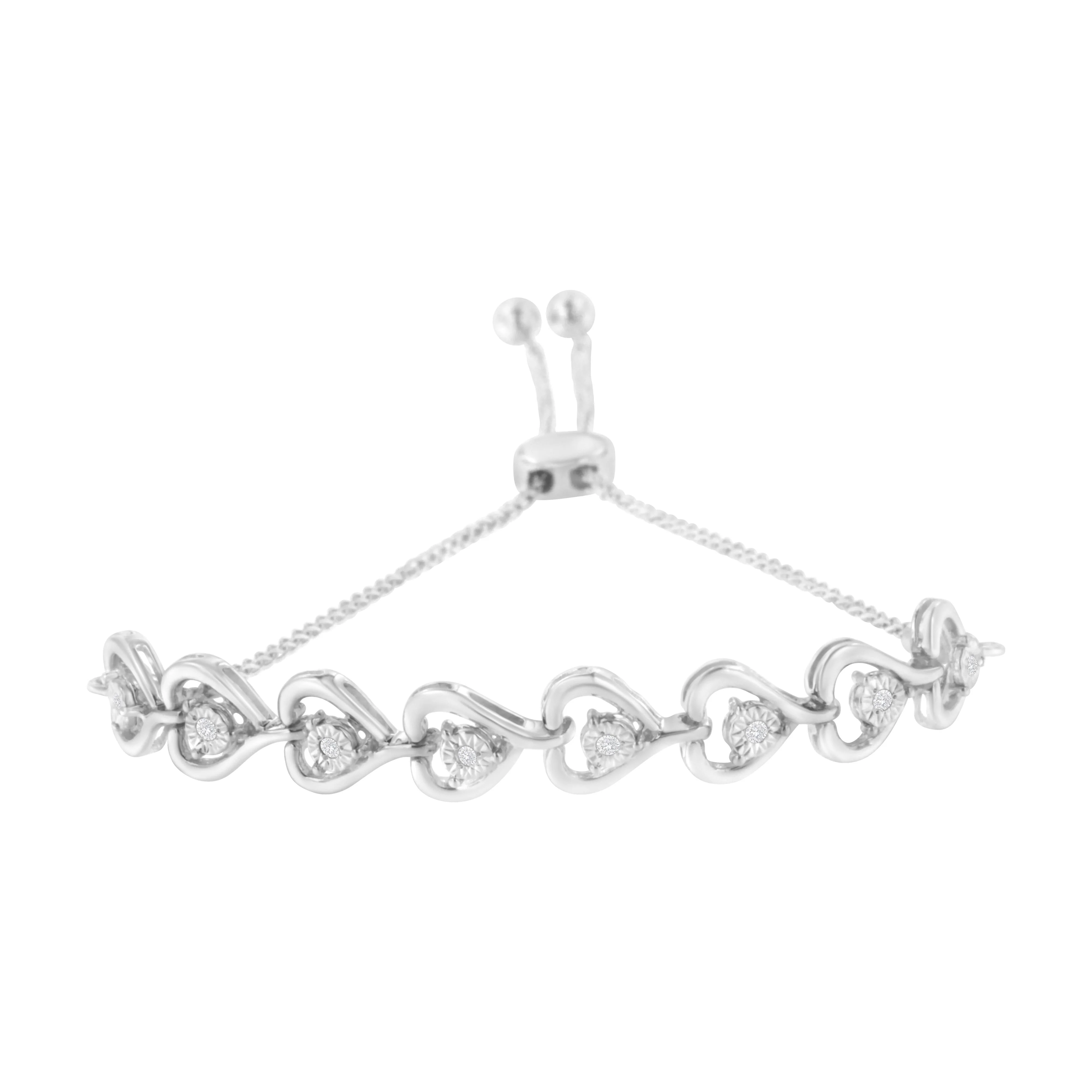 Sterling Silver Diamond Woven Heart Bolo Bracelet (0.1 cttw, H-I Color, I2-I3 Clarity) - Image 2