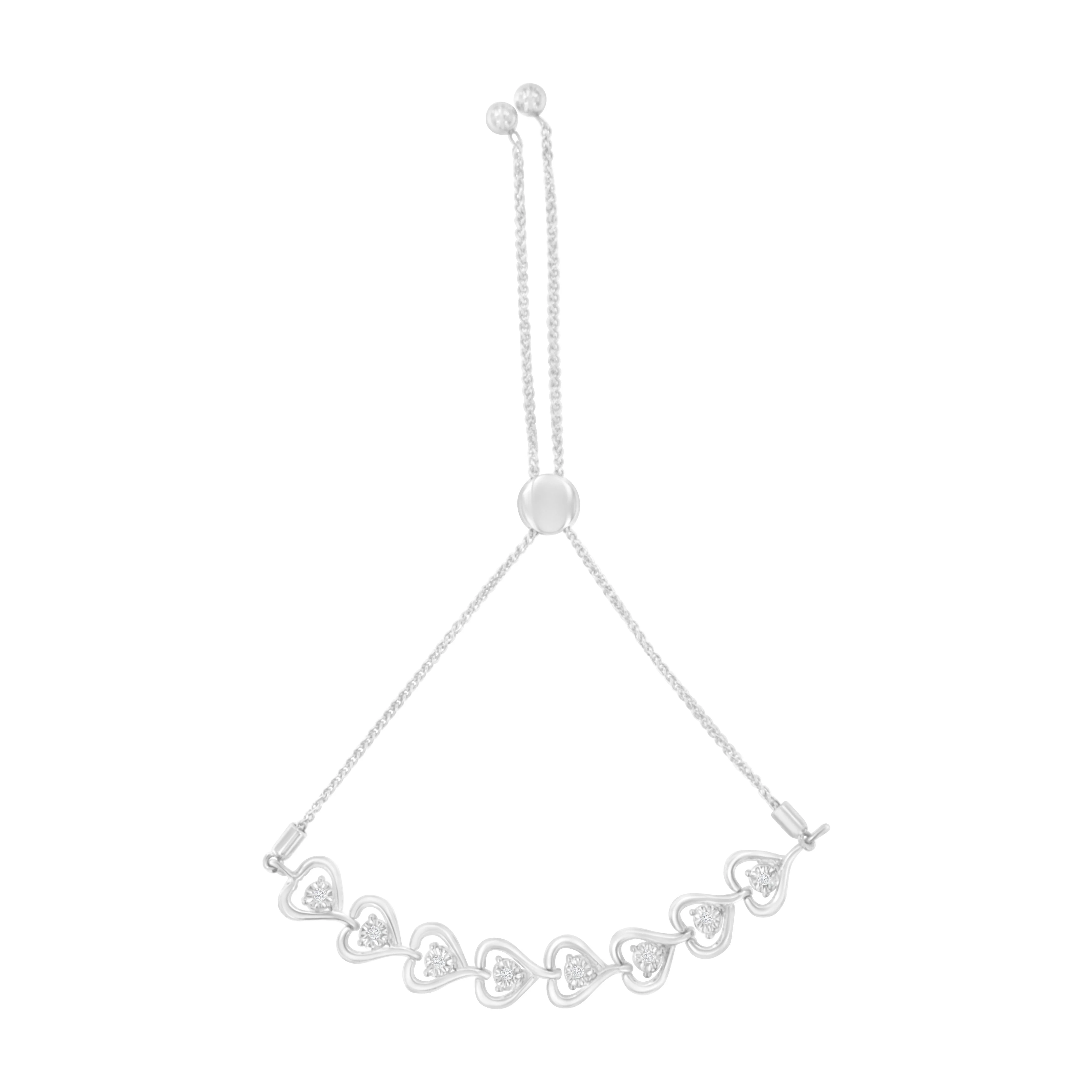 Sterling Silver Diamond Woven Heart Bolo Bracelet (0.1 cttw, H-I Color, I2-I3 Clarity) - Image 6