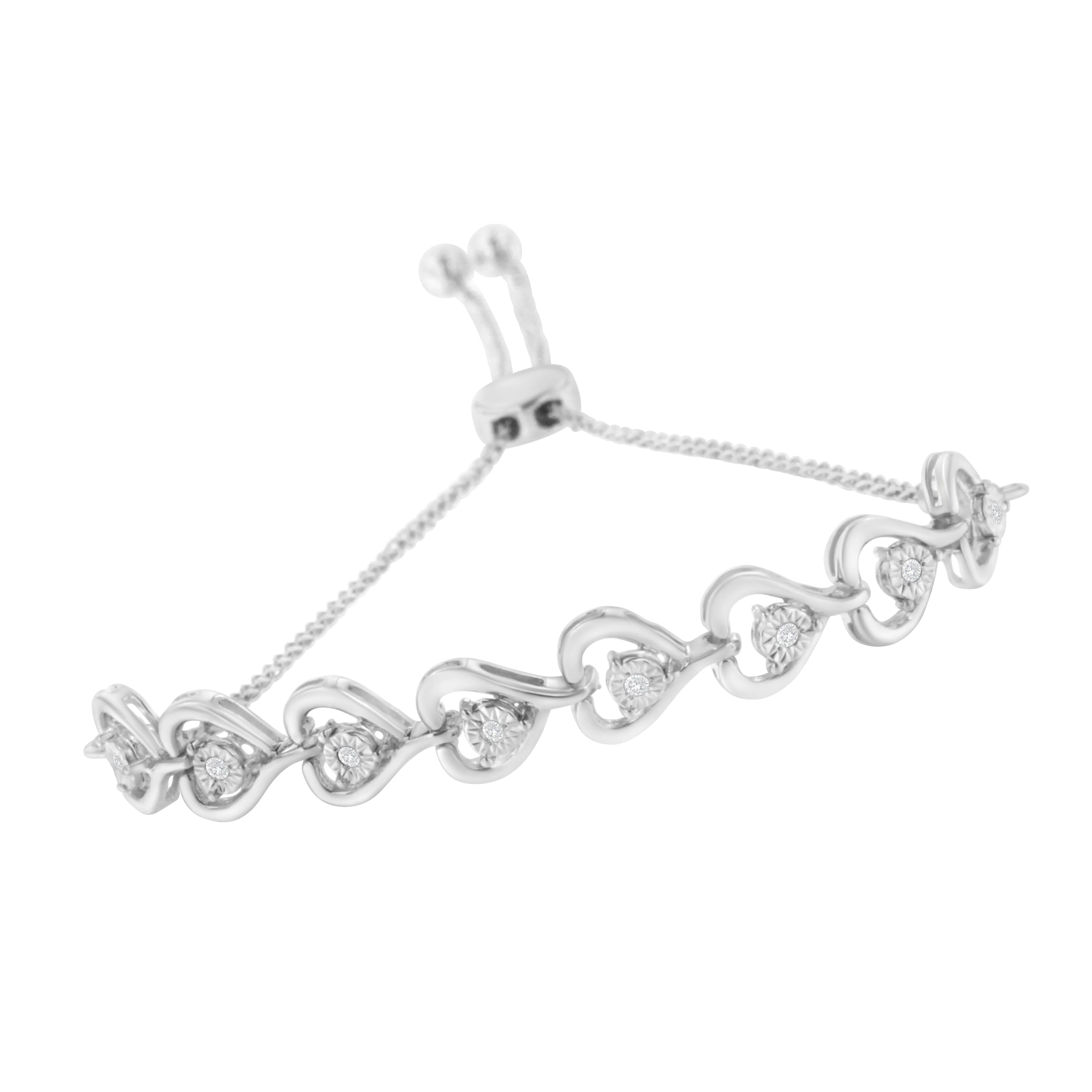 Sterling Silver Diamond Woven Heart Bolo Bracelet (0.1 cttw, H-I Color, I2-I3 Clarity) - Image 8