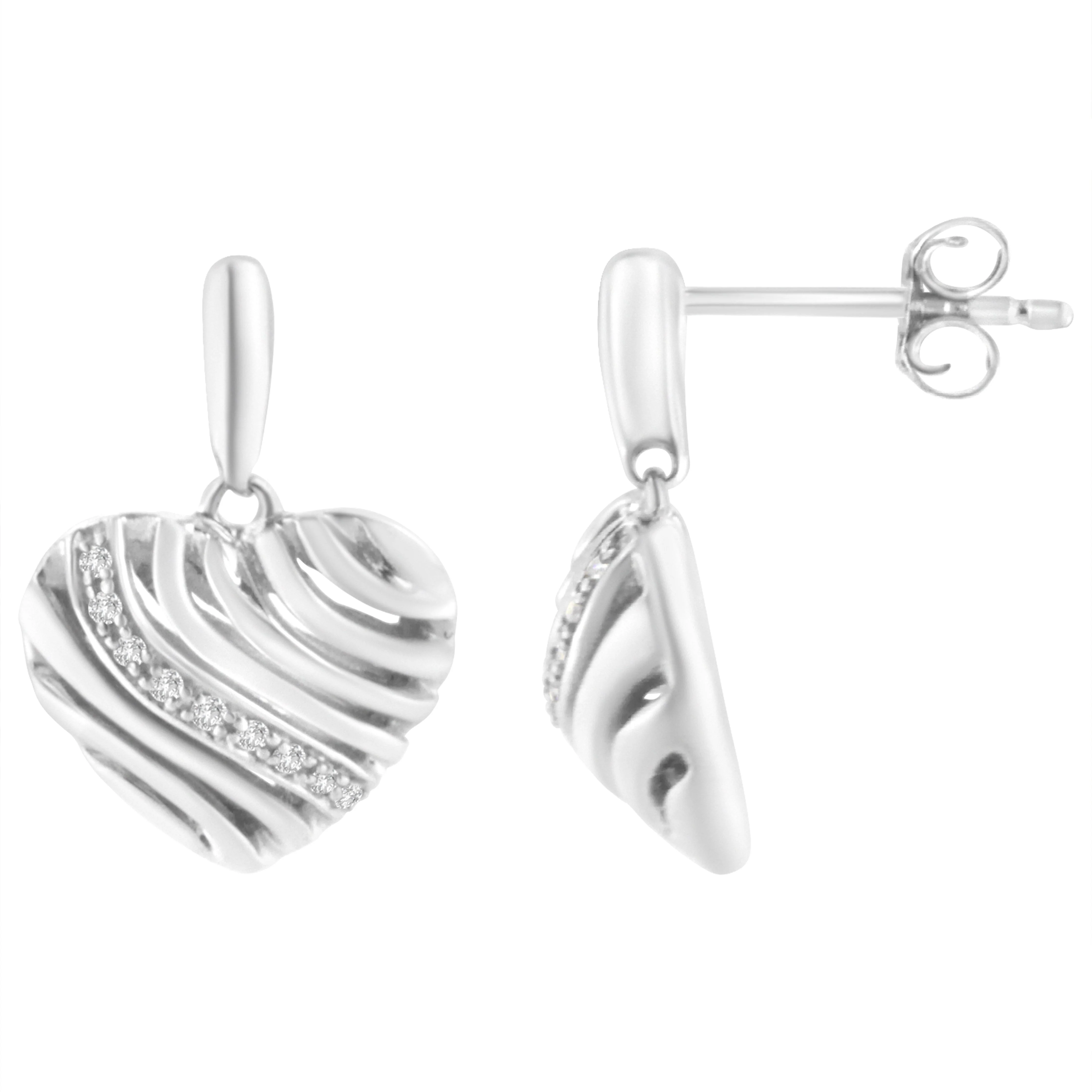 Sterling Silver Heart Diamond Accent Puff Earrings (I-J, I1-I2) - Image 4