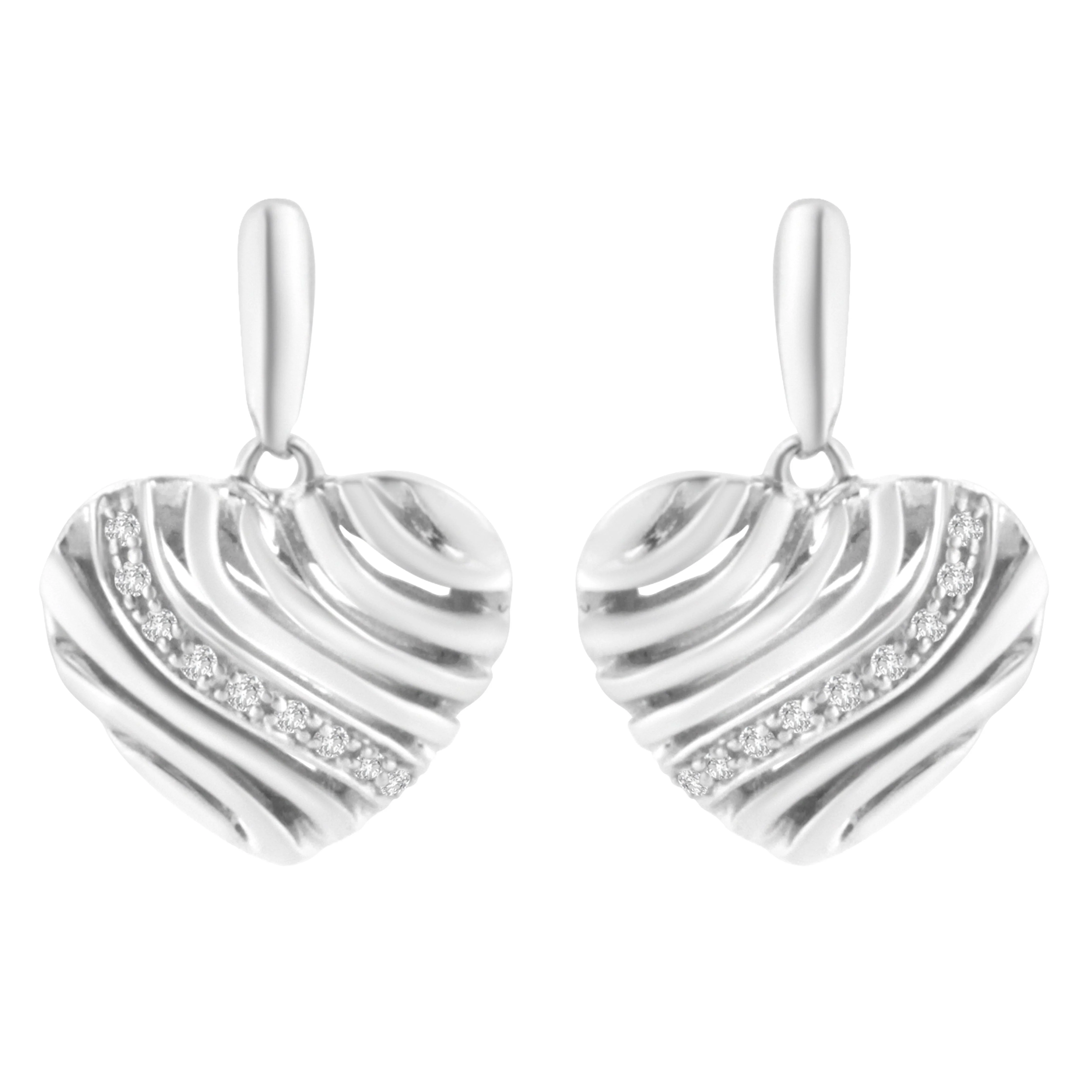 Sterling Silver Heart Diamond Accent Puff Earrings (I-J, I1-I2) - Image 6