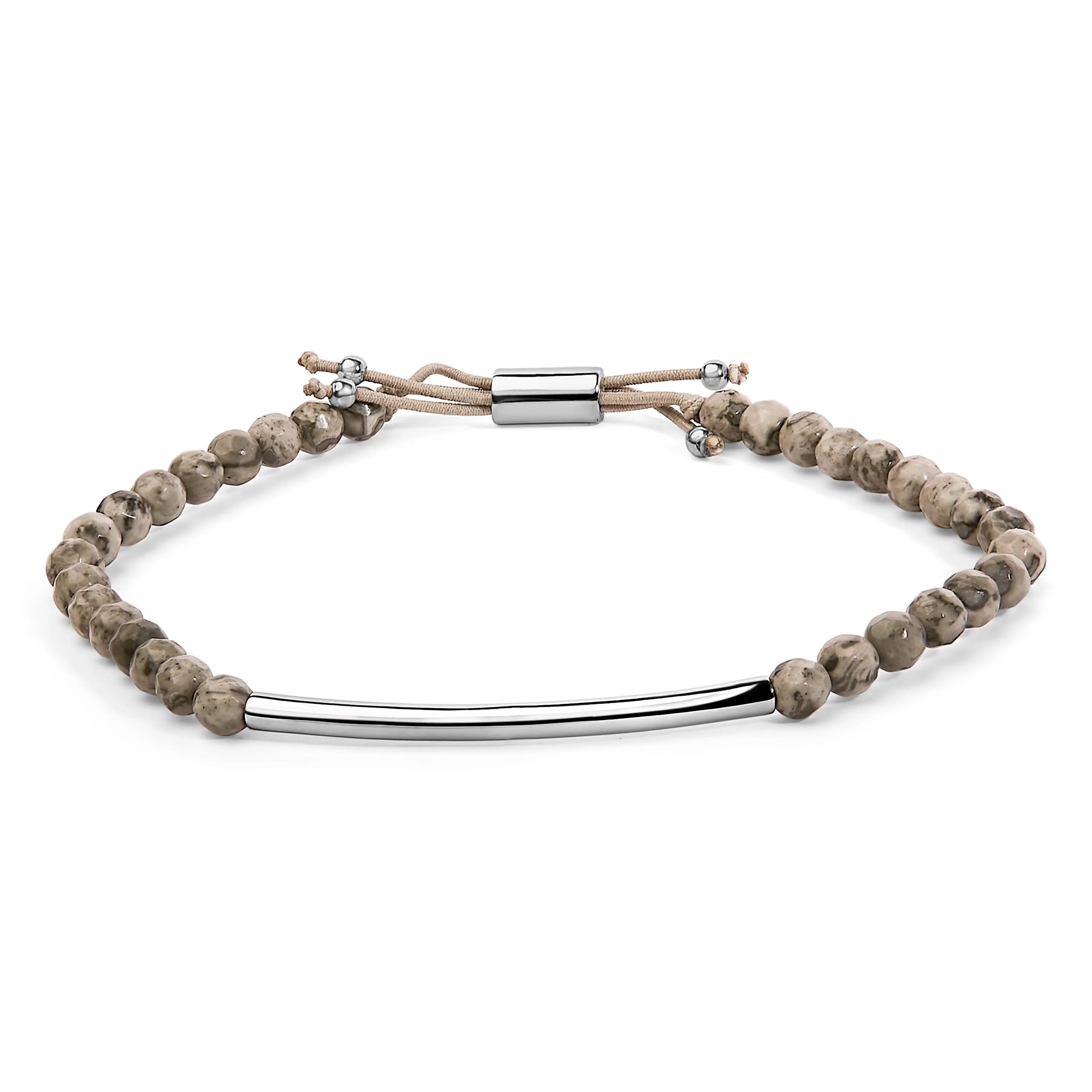 Sterling Silver Jasper Bead Station Bracelet Bolo Clasp