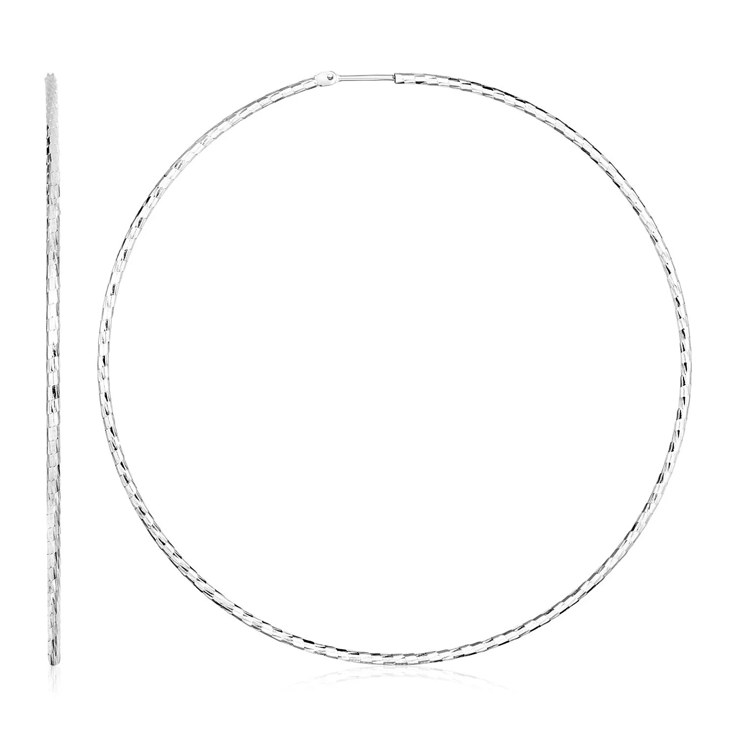 Sterling Silver Large Textured Round Hoop Earrings - Image 2