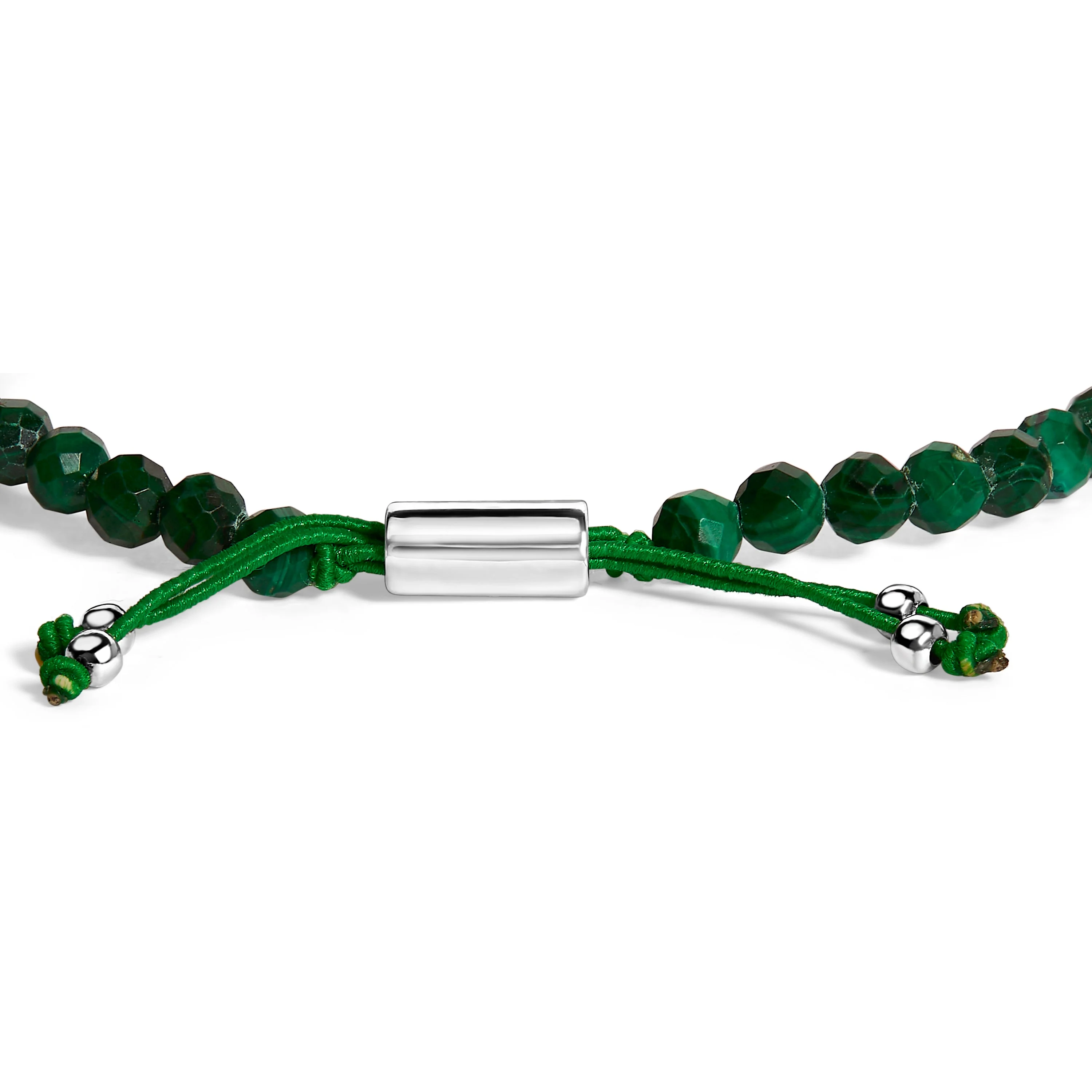 Sterling Silver Malachite Bead Station Bracelet with Bolo Clasp - Image 2