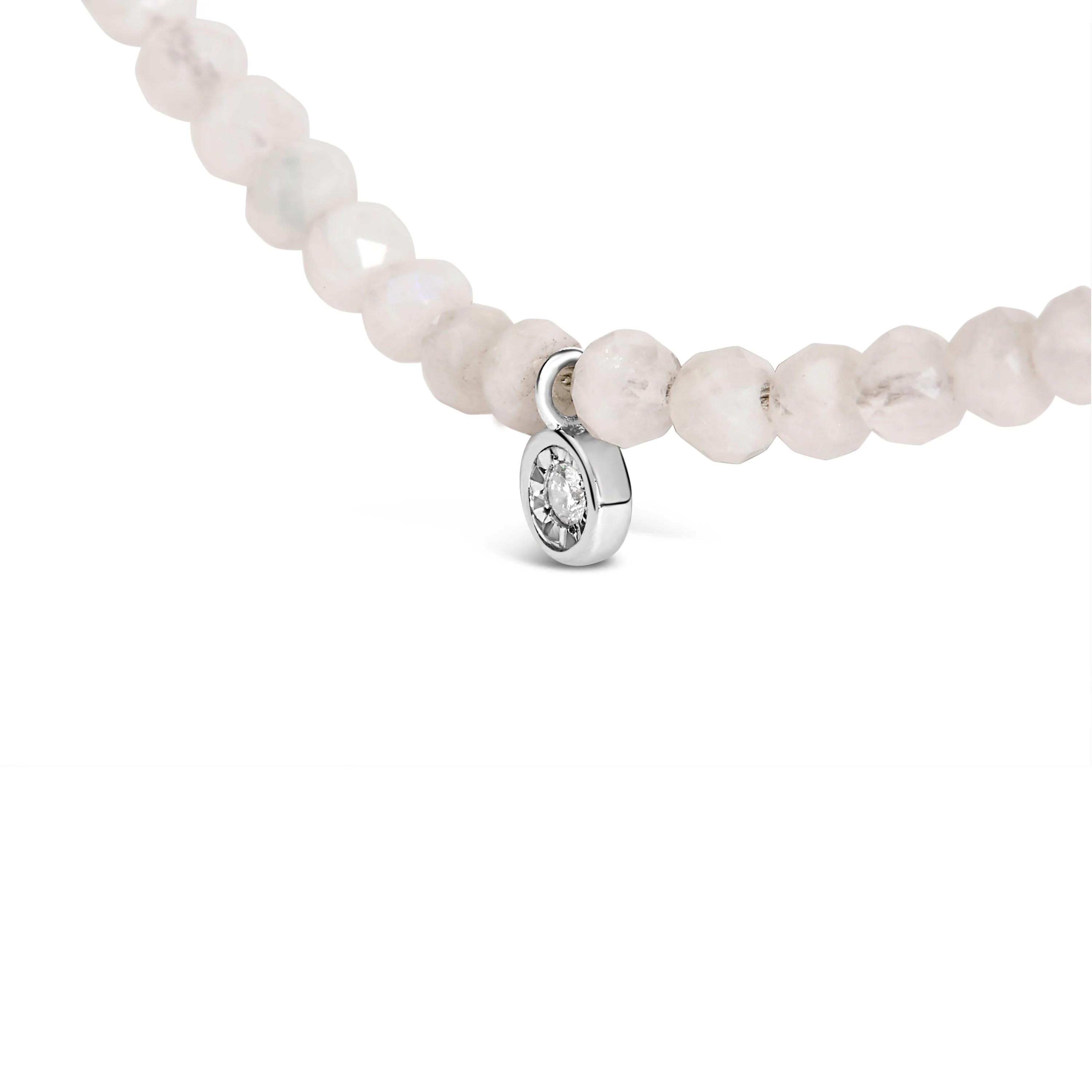 Sterling Silver Moonstone Bead Station Necklace with Diamond Accent - Image 3