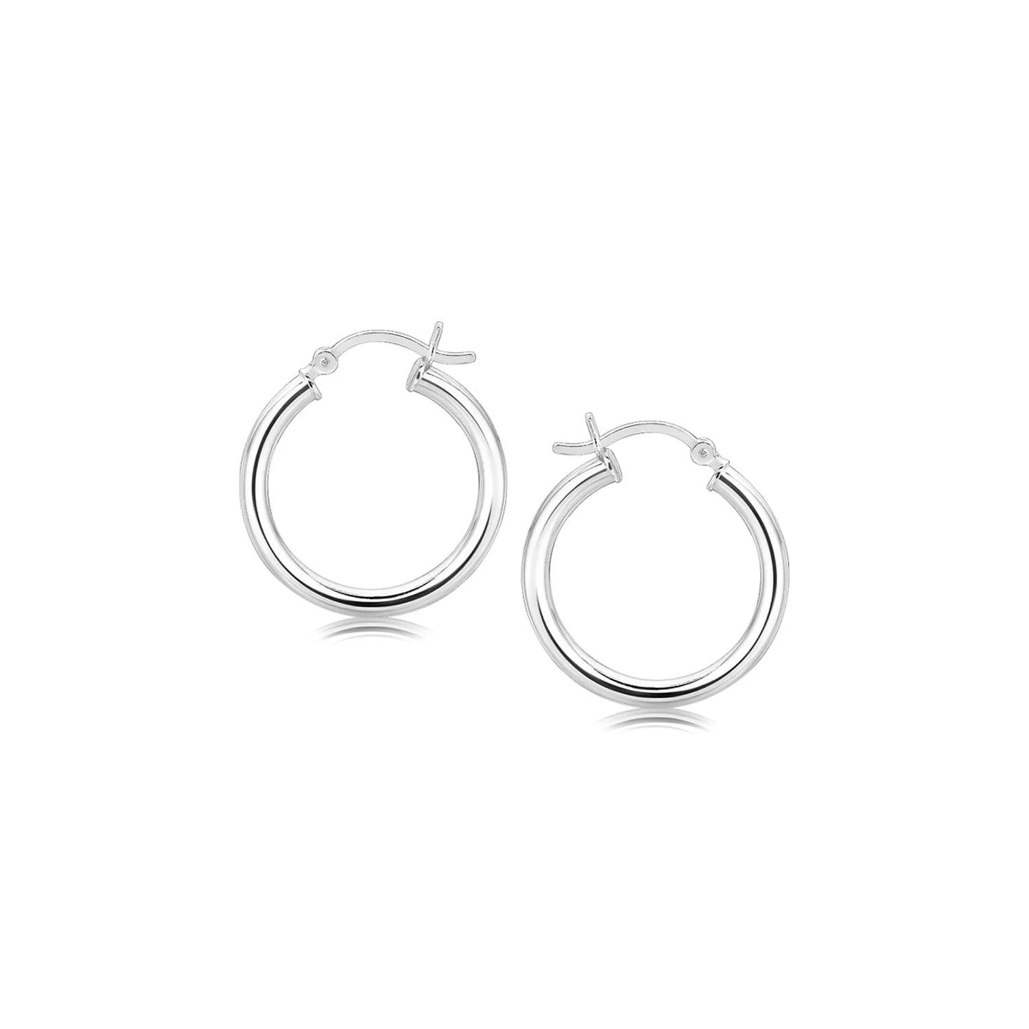 Sterling Silver Polished Hoop Motif Earrings with Rhodium Plating (20mm) - Image 2