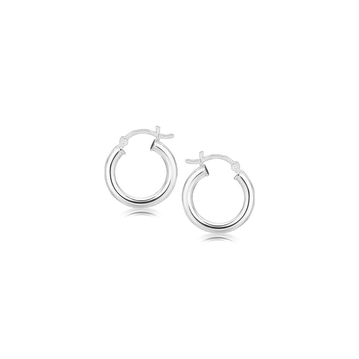 Sterling Silver Polished Hoop Style Earrings with Rhodium Plating (15mm) - Image 2