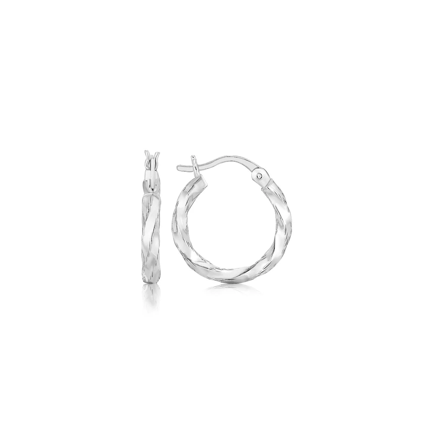 Sterling Silver Polished Twist Design Hoop Earrings - Image 2