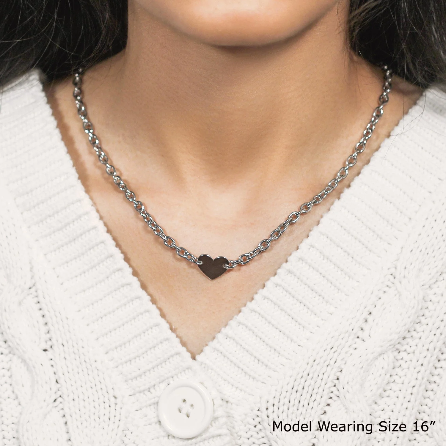 Sterling Silver Rhodium Plated Chain Bracelet with a Flat Heart Motif Station - Image 11