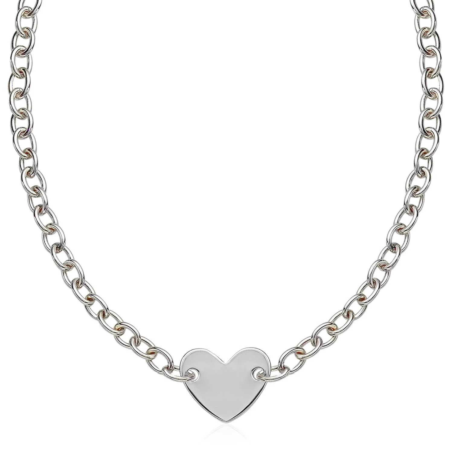 Sterling Silver Rhodium Plated Chain Bracelet with a Flat Heart Motif Station - Image 5