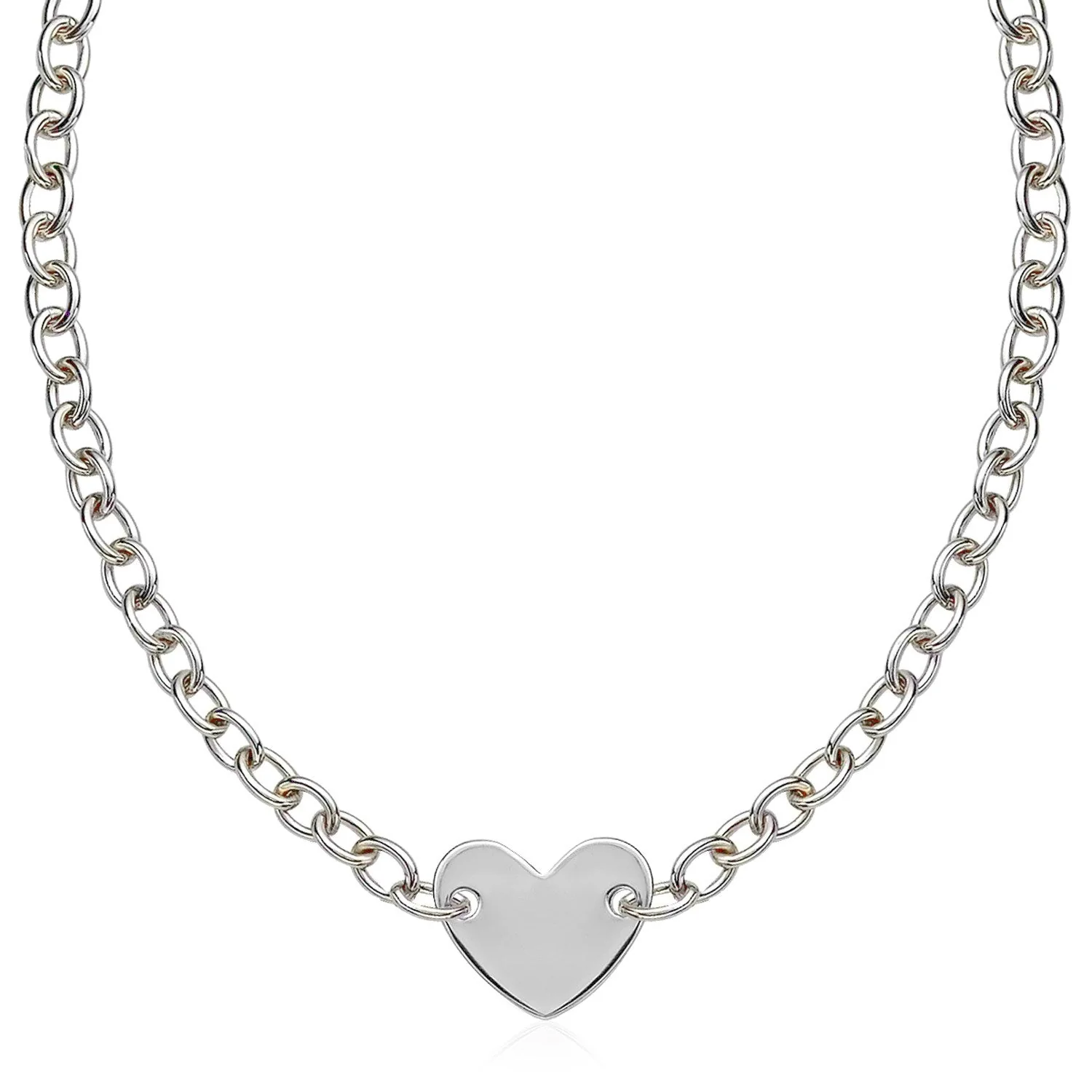 Sterling Silver Rhodium Plated Chain Bracelet with a Flat Heart Motif Station - Image 7