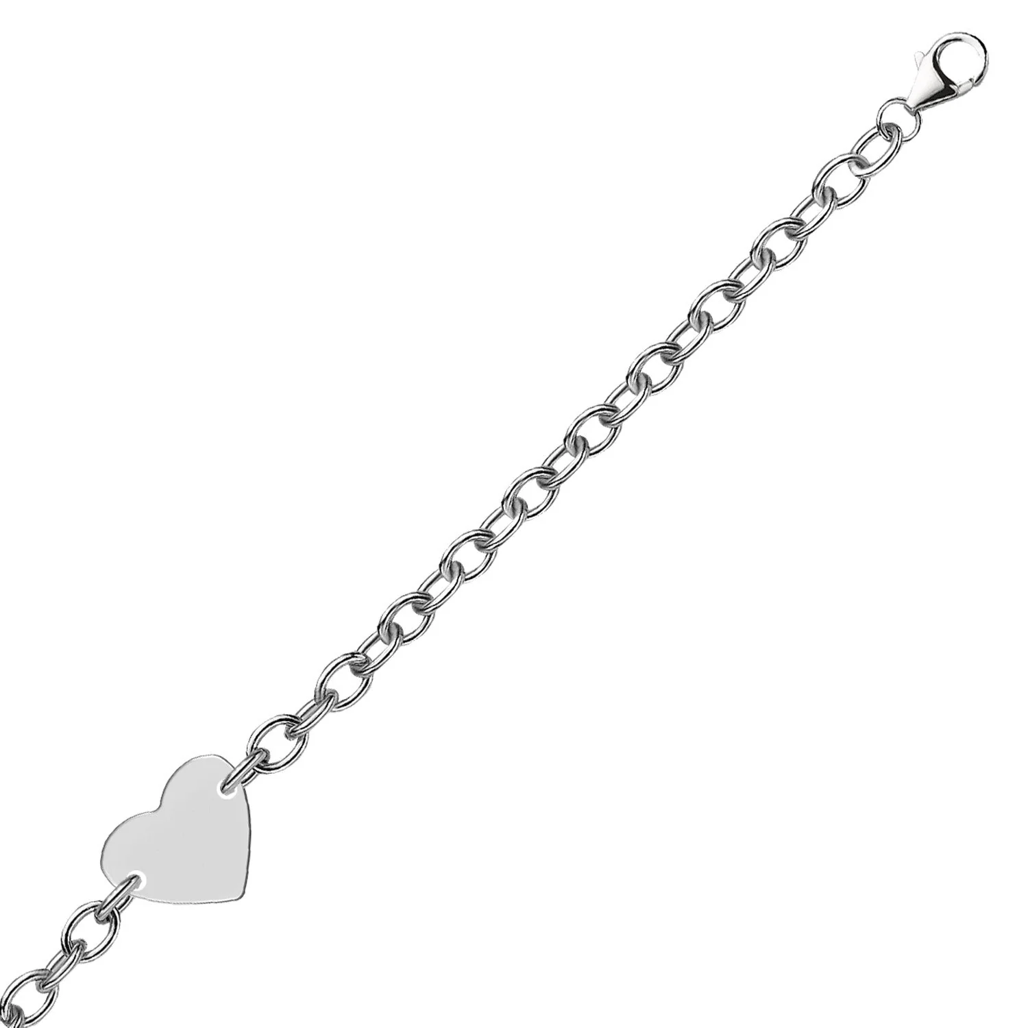 Sterling Silver Rhodium Plated Chain Bracelet with a Flat Heart Station - Image 6
