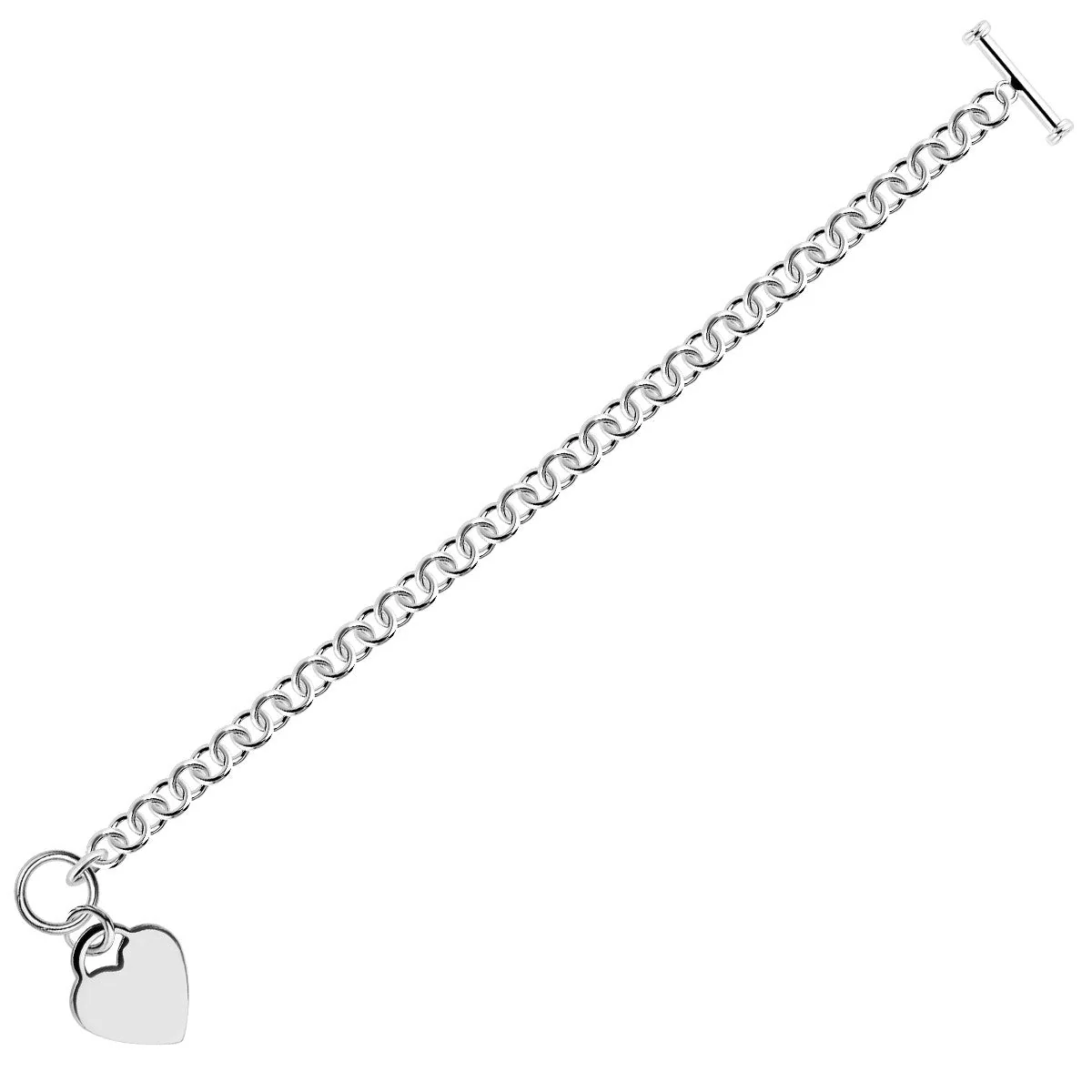 Sterling Silver Rhodium Plated Rolo Chain Bracelet with a Heart Charm - Image 2