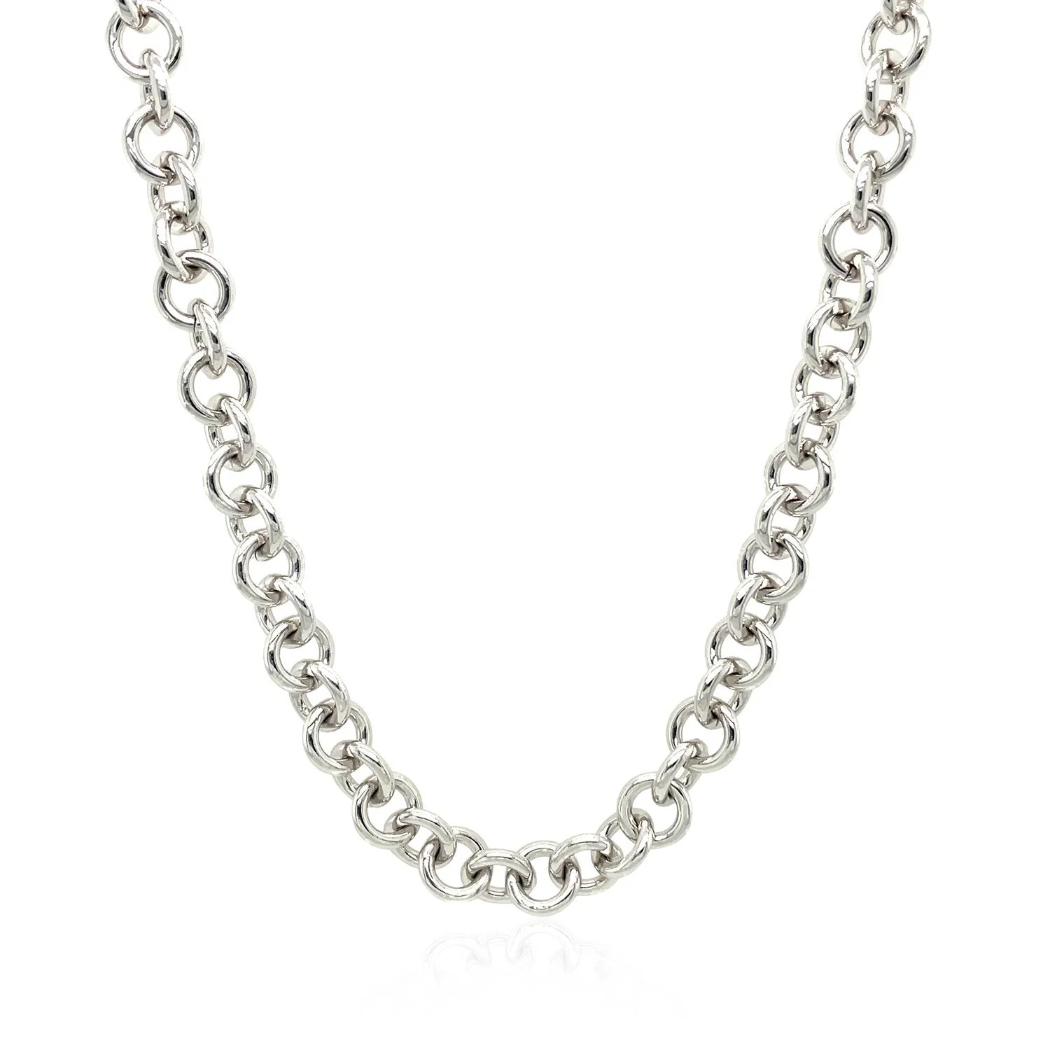 Sterling Silver Rhodium Plated Rolo Chain Necklace with a Heart Toggle Charm - Image 3