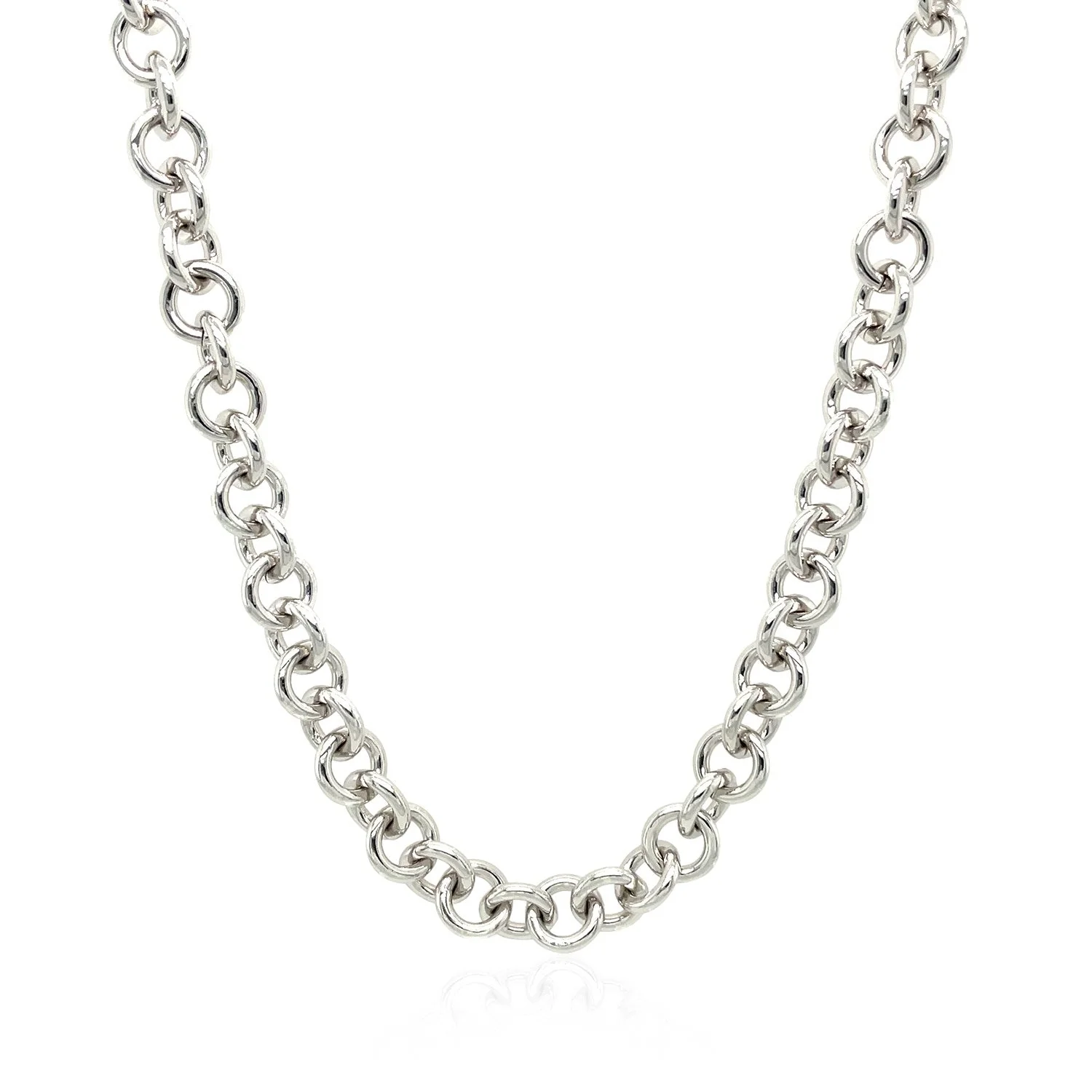 Sterling Silver Rhodium Plated Rolo Chain Necklace with a Heart Toggle Charm - Image 8
