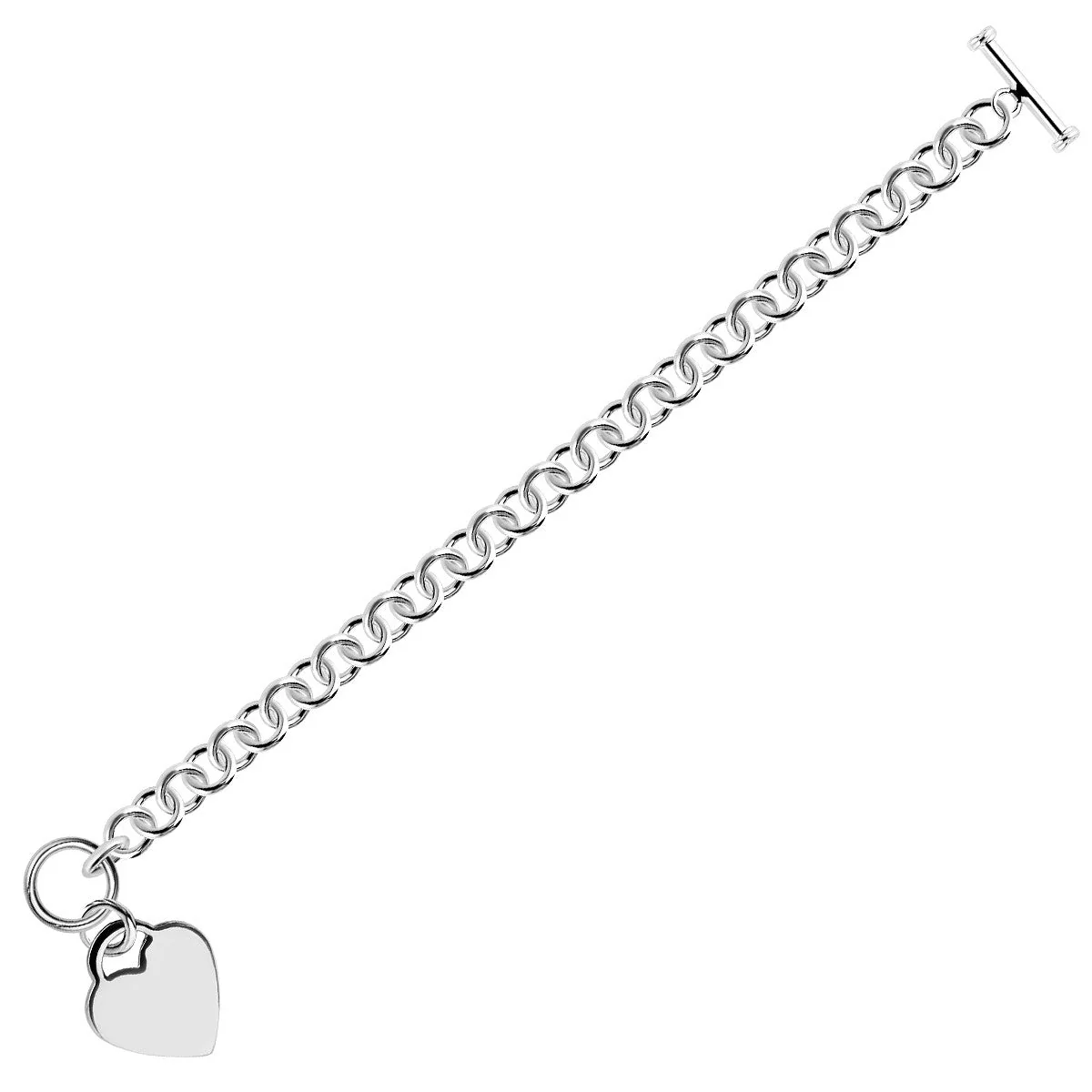 Sterling Silver Rhodium Plated Rolo Style Heart Charmed Chain Bracelet - Image 2
