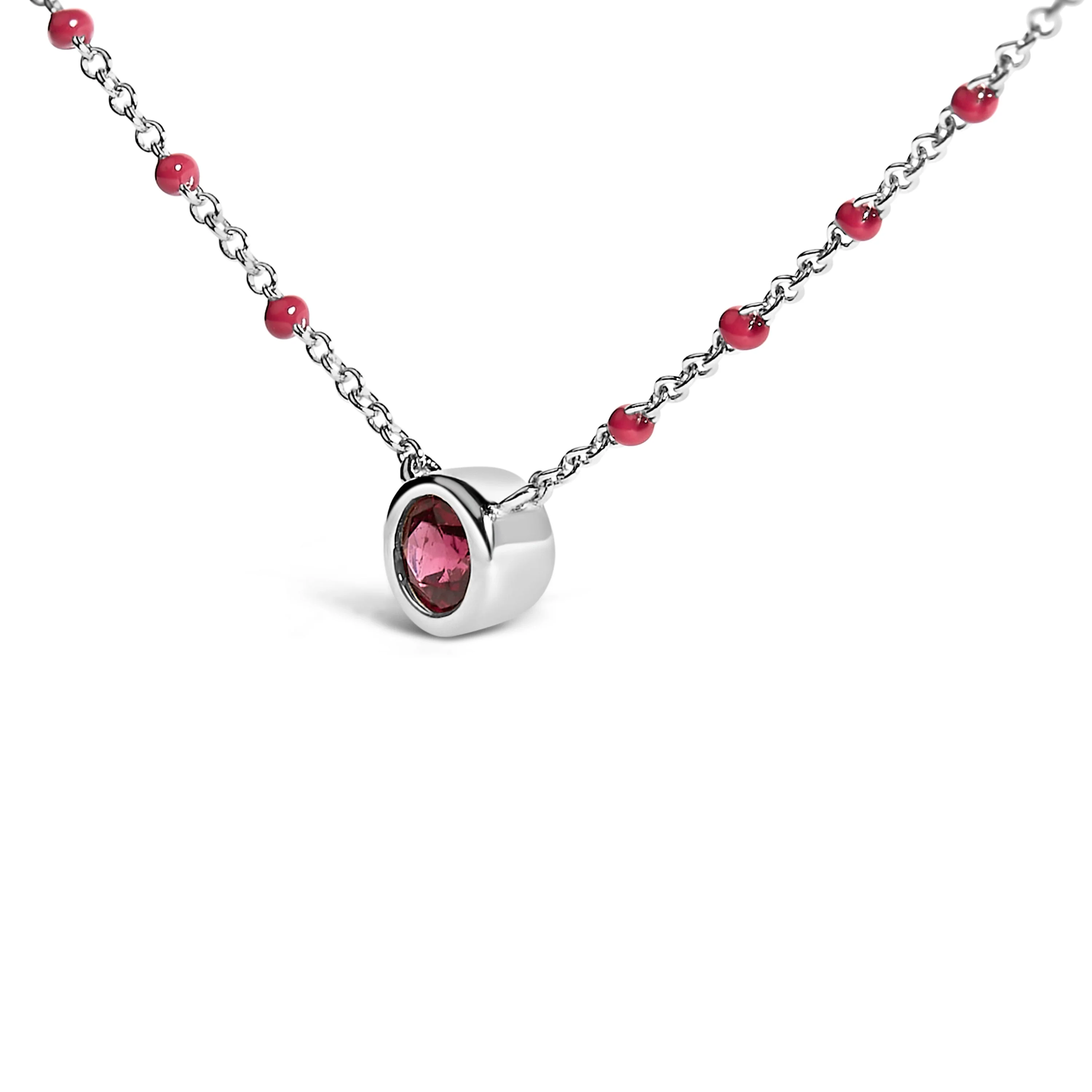 Sterling Silver Rhodolite Enamel Bead Chain Necklace 18 Inch - Image 3