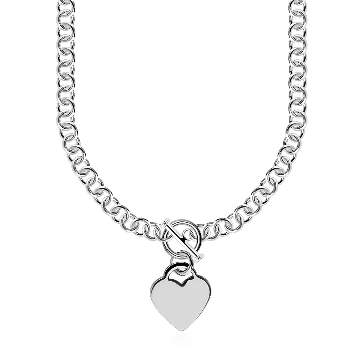 Sterling Silver Rolo Chain  with a Heart Toggle Charm and Rhodium Plating - Image 5