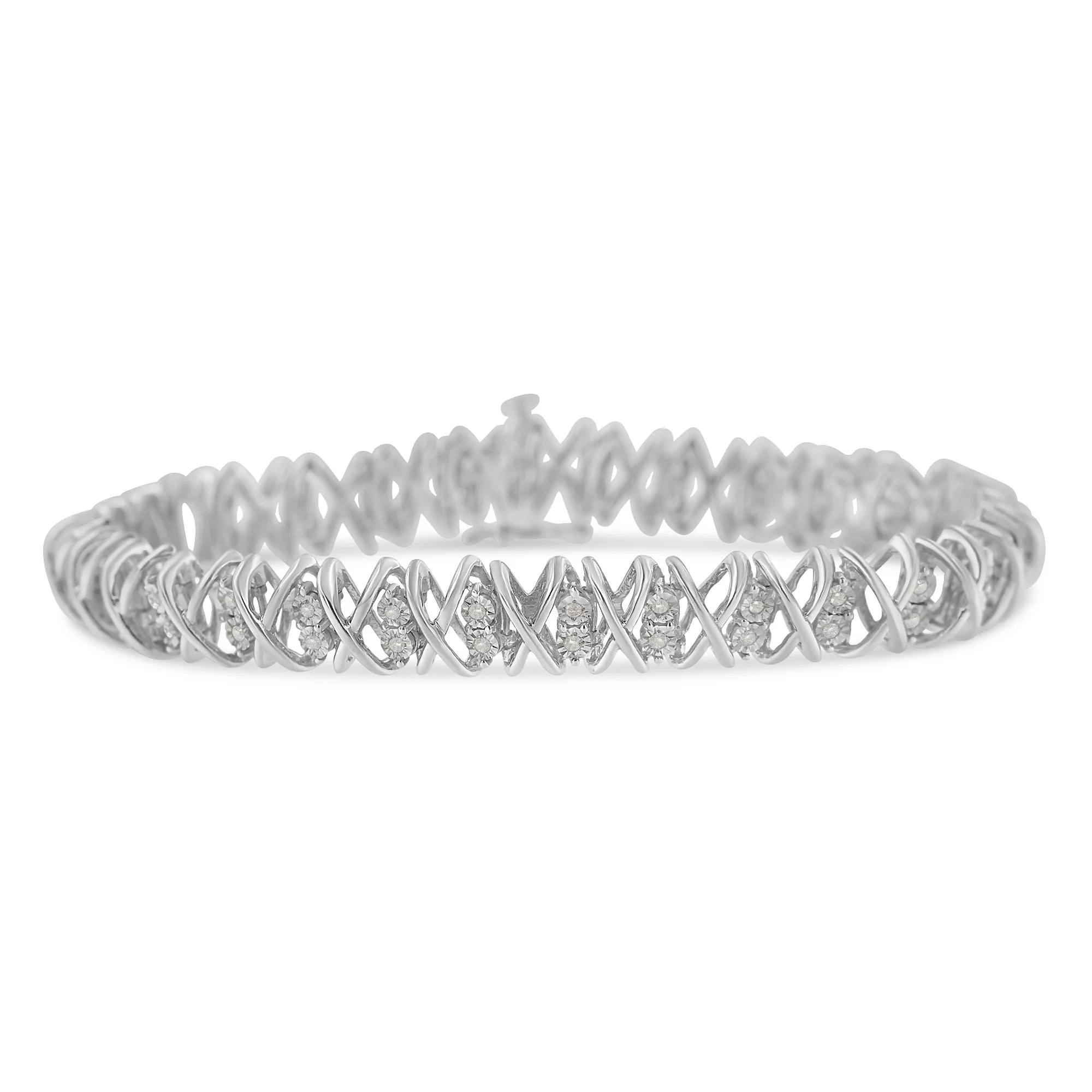 Sterling Silver rose-cut Diamond X-Link Bracelet (1 cttw, I-J Color, I2-I3 Clarity) - Image 5