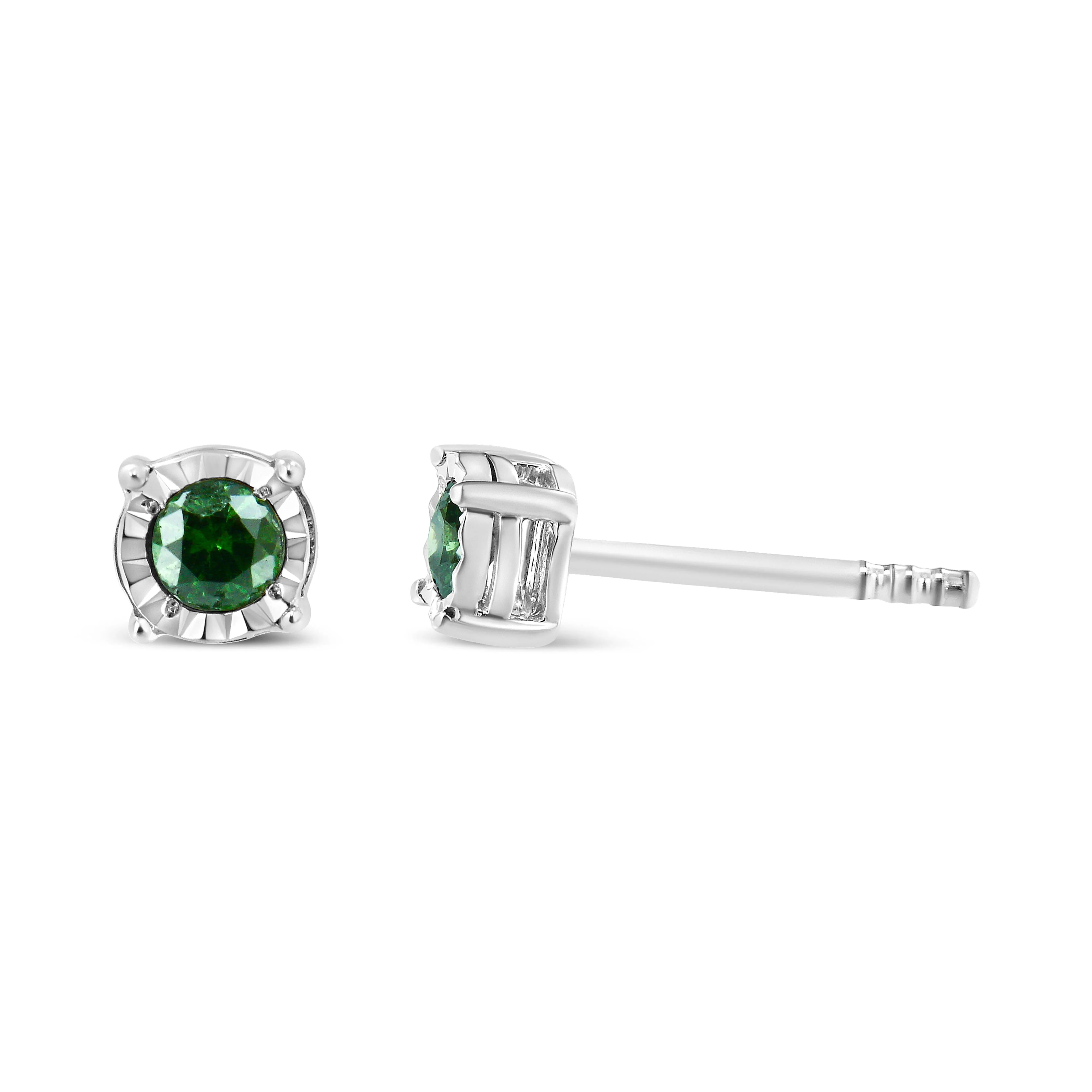 Sterling Silver Rose Cut Treated Green Diamond Solitaire Stud Earrings (0.25 cttw, Green Color, I2-I3 Clarity) - Image 4